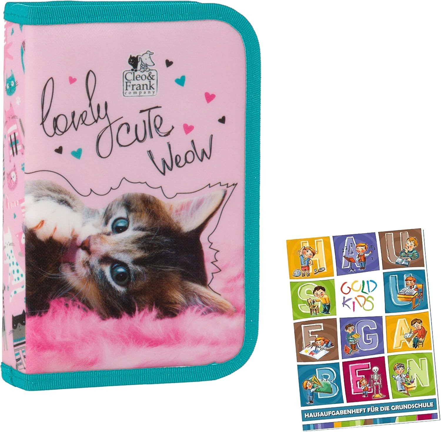 GOLDKIDS Пеналы Federmappe Federtasche mit Inhalt Cleo & Frank 35, (1-tlg., Katze Motiv Lizenz Artikel inkl), Hausaufgabenheft