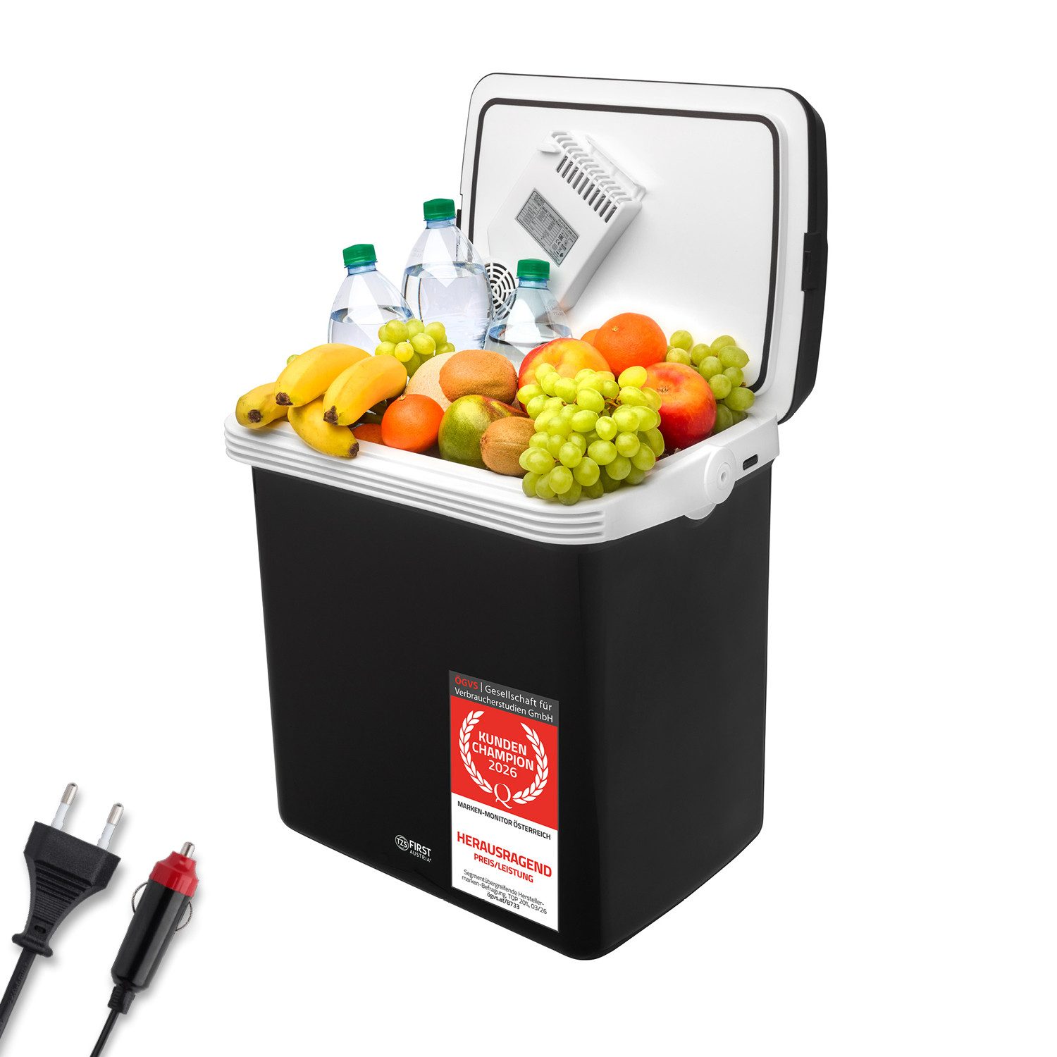 TZS FIRST AUSTRIA Elektrische Kühlbox 32L, Mini-Kühlschrank, 12V /230V Anschluss, 12-V-Stecker fürs Auto, für Camping, Festivals, Reisen, mit Kühl- und Warmhalt – Bild 2 von 5