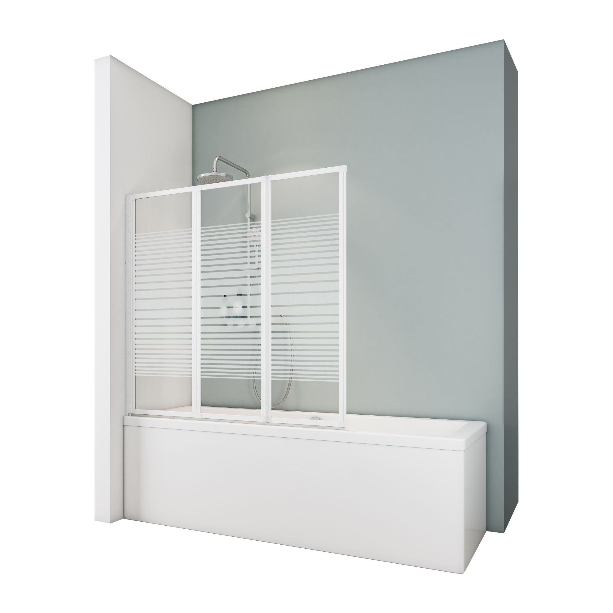 Schulte Badewannenfaltwand Smart 127 x 121 cm, Sicherheitsglas, (3 tlg), Dekor Querstreifen Alpin Weiß Klebe-Montage