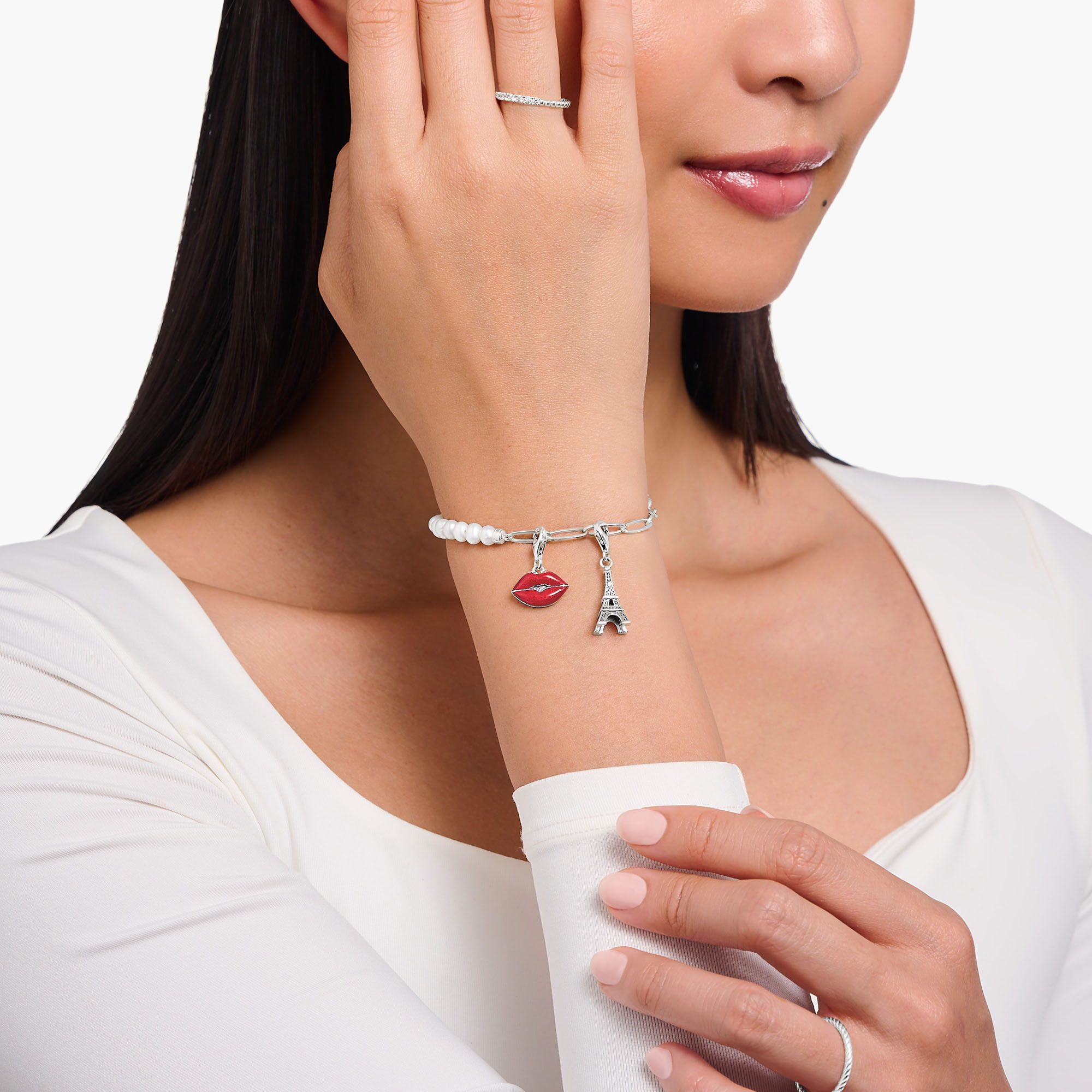THOMAS SABO Charm-Einhänger Eiffelturm mit weißem Zirkonia, mit Zirkonia (synth)