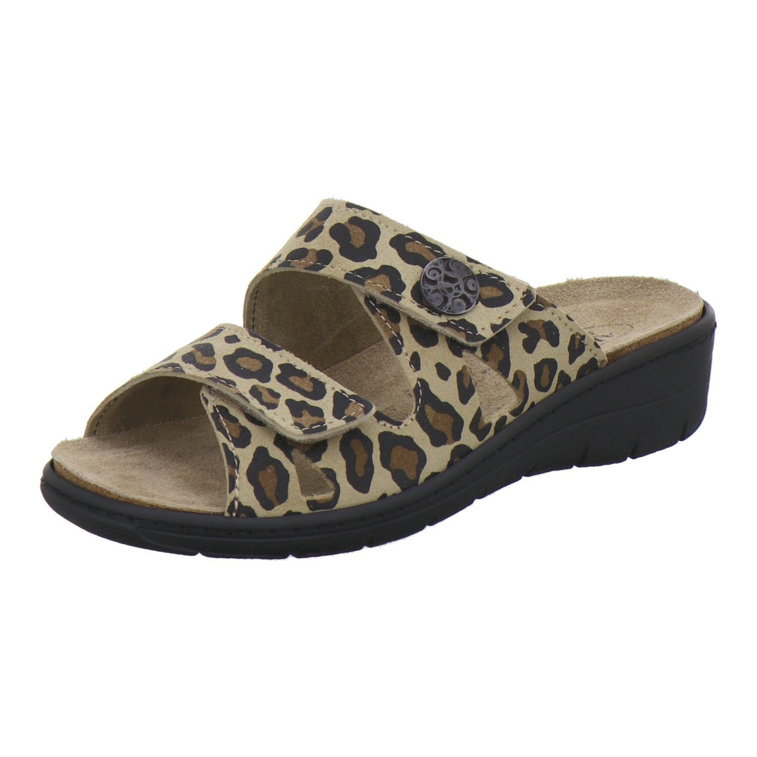 AFS-Schuhe Damen Wechselfußbett Pantolette aus Veloursleder mit Klettverschluss und Keilabsatz, Made in Germany