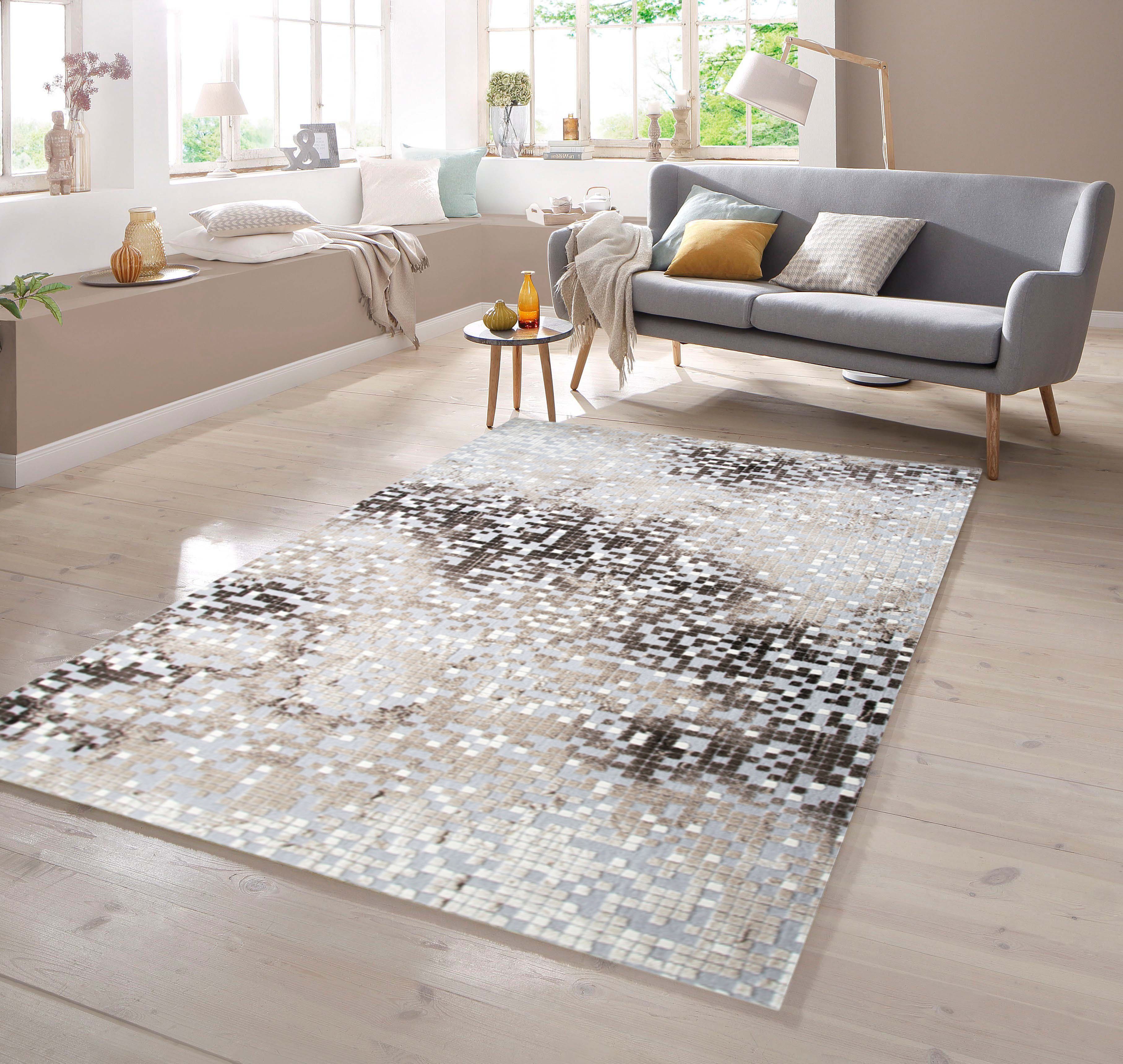 TeppichHome24 Teppich Designer Teppich mit Muster in Grau Braun Beige Creme, rechteckig