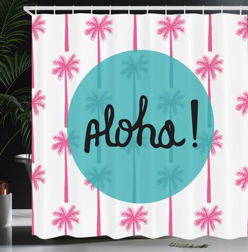 Abakuhaus Duschvorhang Moderner Digitaldruck mit 12 Haken auf Stoff Wasser Resistent Breite 175 cm, Höhe 180 cm, Aloha Palmen und Text im Kreis