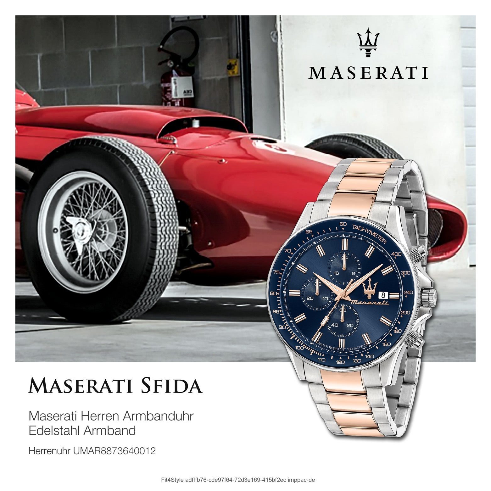MASERATI Chronograph Herren Herrenuhr bicolor groß Maserati 44mm) Italy Made-In Chronograph rund, (ca. Edelstahlarmband, SFIDA