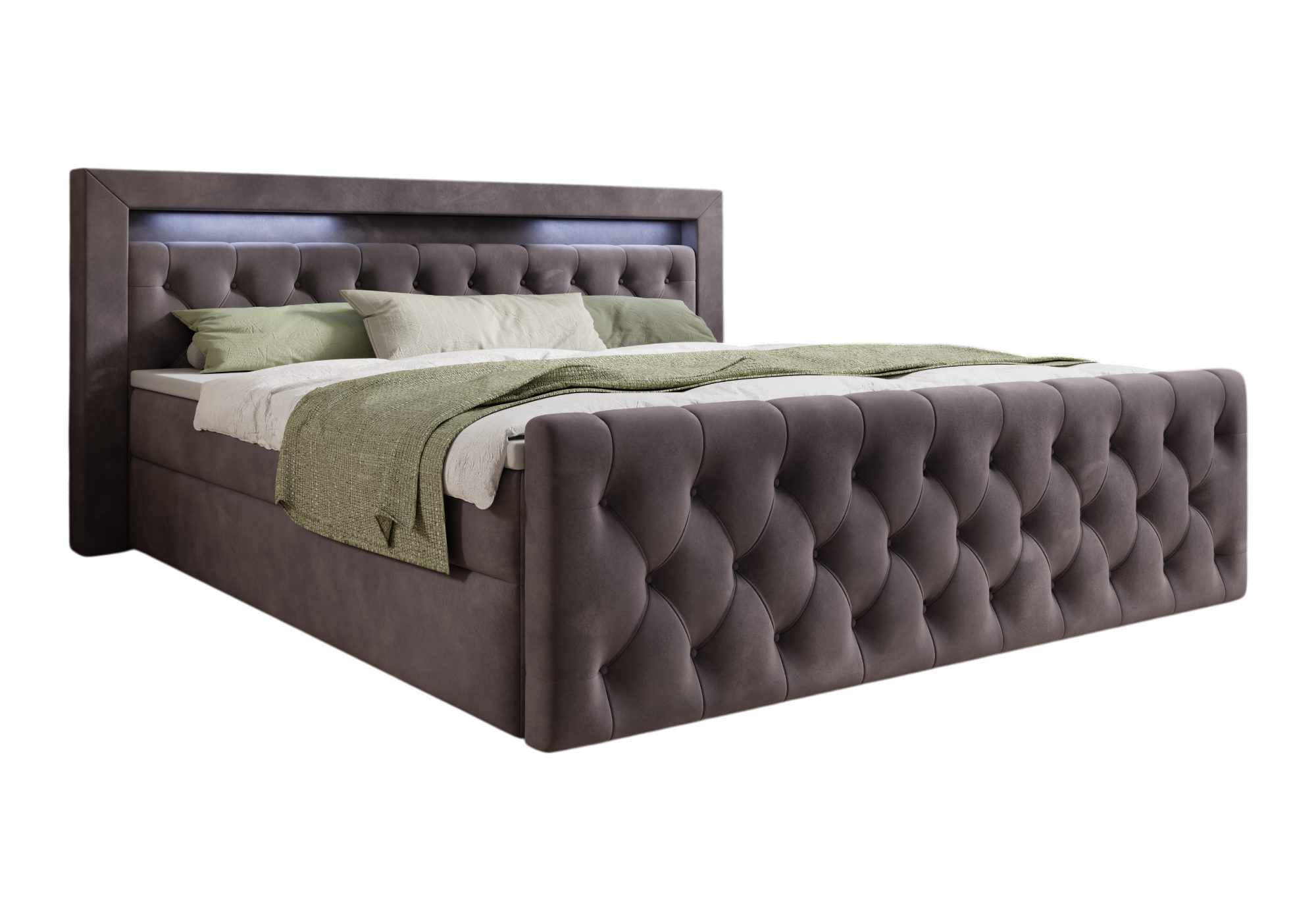 thematys Boxbett LED mit Bettkasten 140x200–200x200 cm – Velours oder Bouclé Bezug – (Polsterbett Bonnellfederkern Matratze H3 + Gratis 3cm Topper, Boxbett - Lu – Bild 3 von 5
