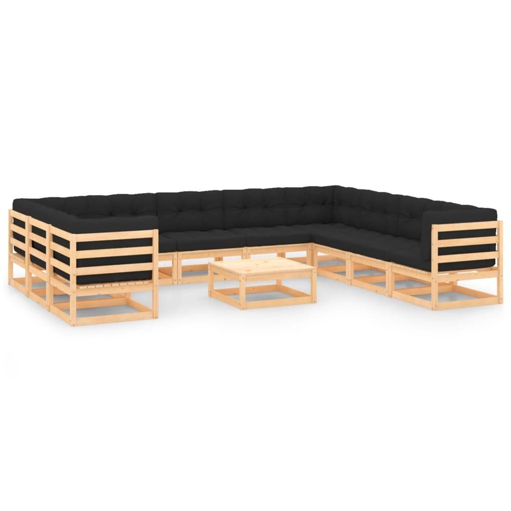 vidaXL Gartenlounge-Set 11-tlg. Garten-Lounge-Set mit Kissen Massivholz Kiefer, (1-tlg) Natur und Anthrazit