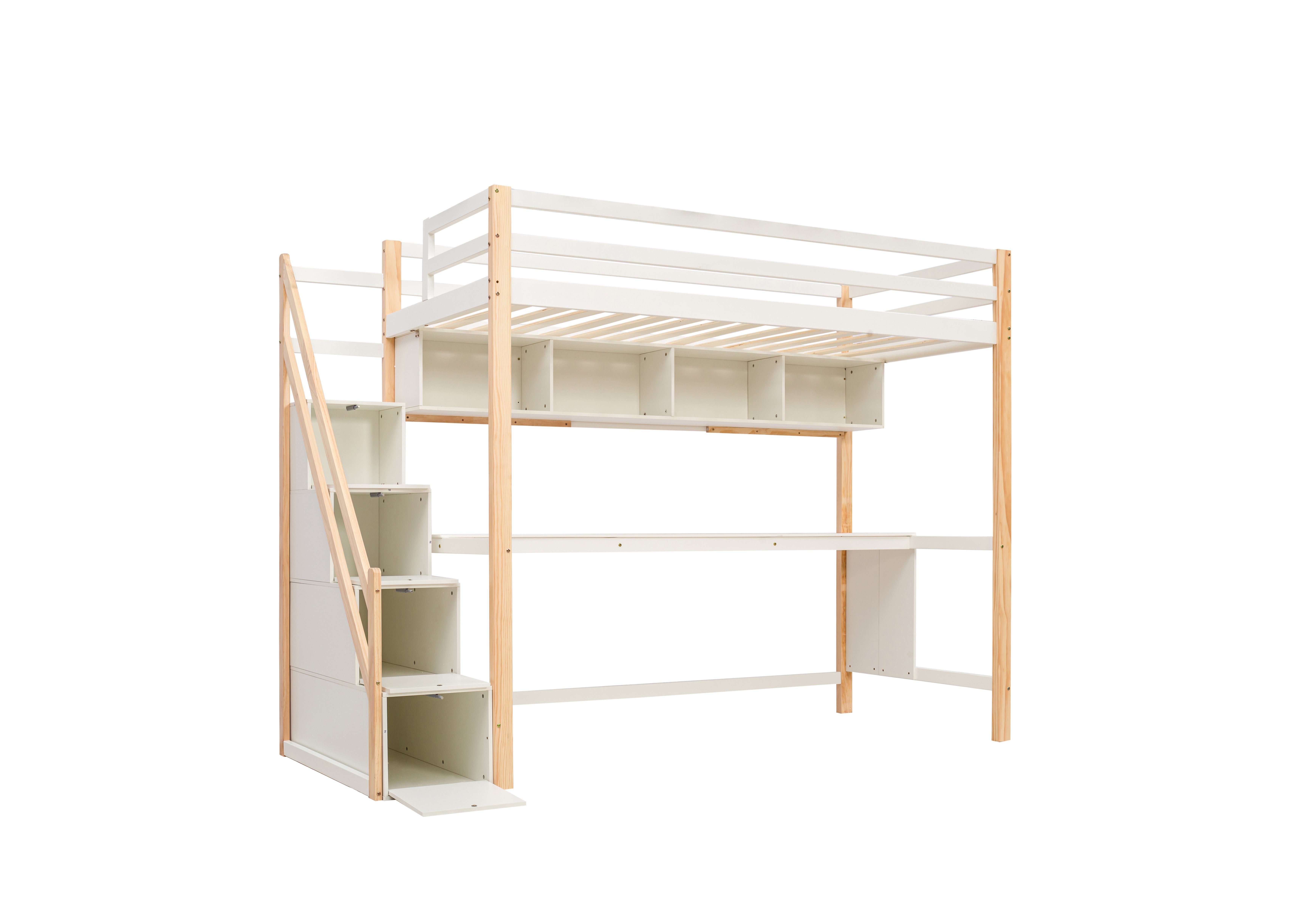 mit Kinderbett und Etagenbett 90x200cm Schreibtisch Flieks Hochbett Kiefer Treppe