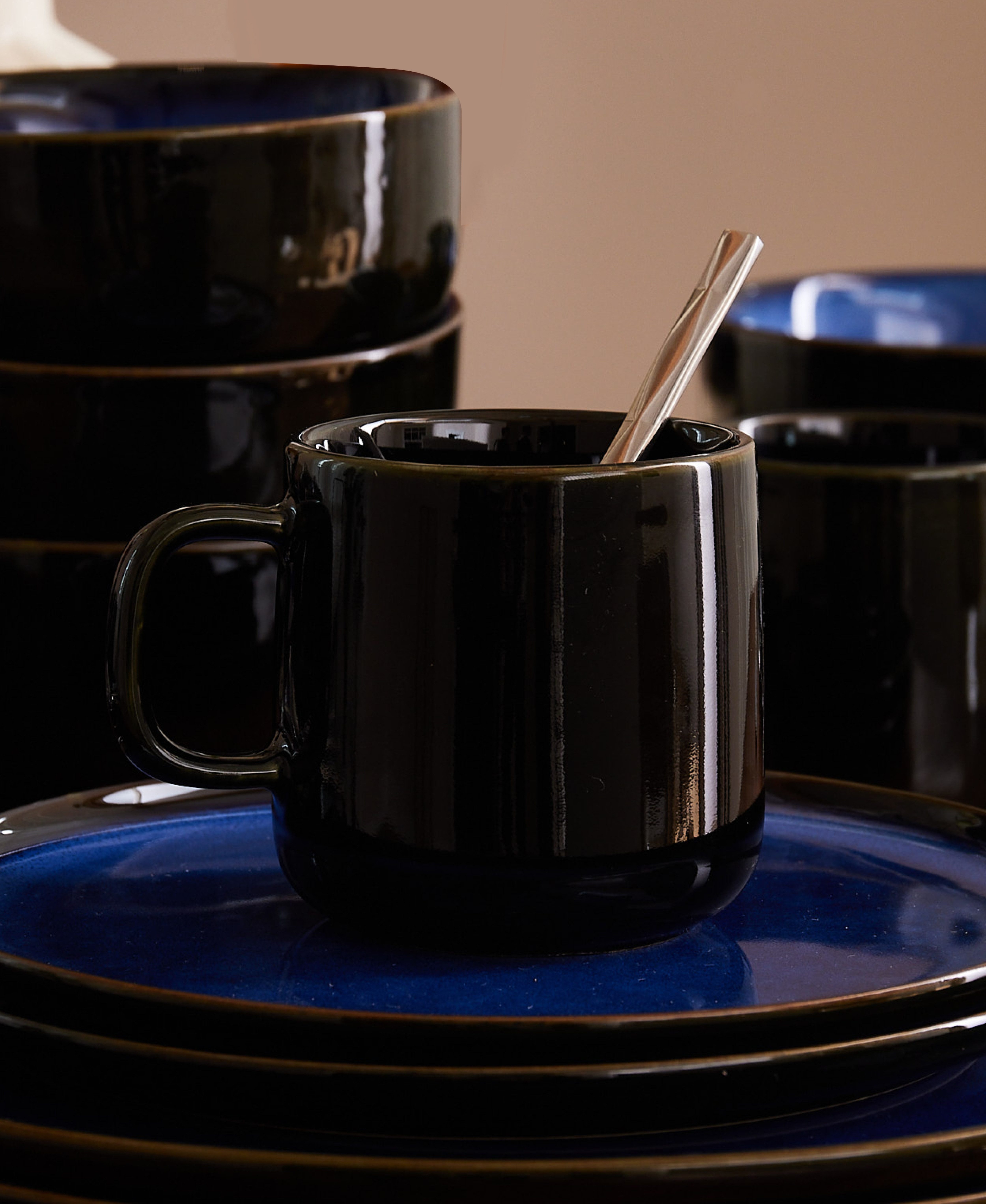 GLAMIRA Kaffeeservice Blaues Tassenset mit reaktiver Glasur (2-tlg), Stoneware, reaktive Glasur, einzigartige Farbvariationen