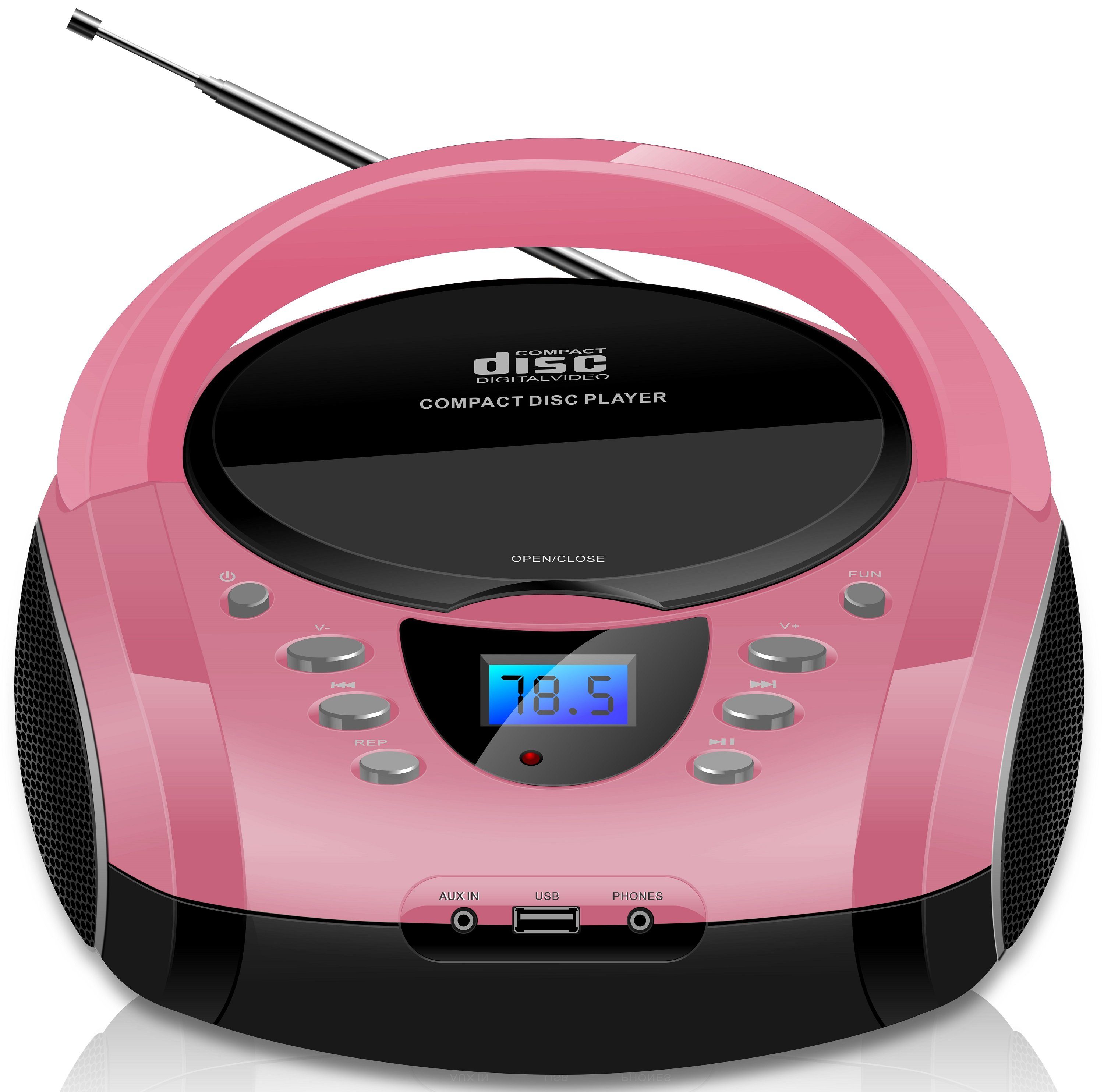 Cyberlux CL-720 tragbarer CD-Player (CD, Kinder CD Player tragbar, Boombox, Musikbox, FM Radio mit MP3 USB)