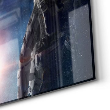 DEQORI Glasbild 'Kosmonaut vor Erdball', 'Kosmonaut vor Erdball', Glas Wandbild Bild schwebend modern