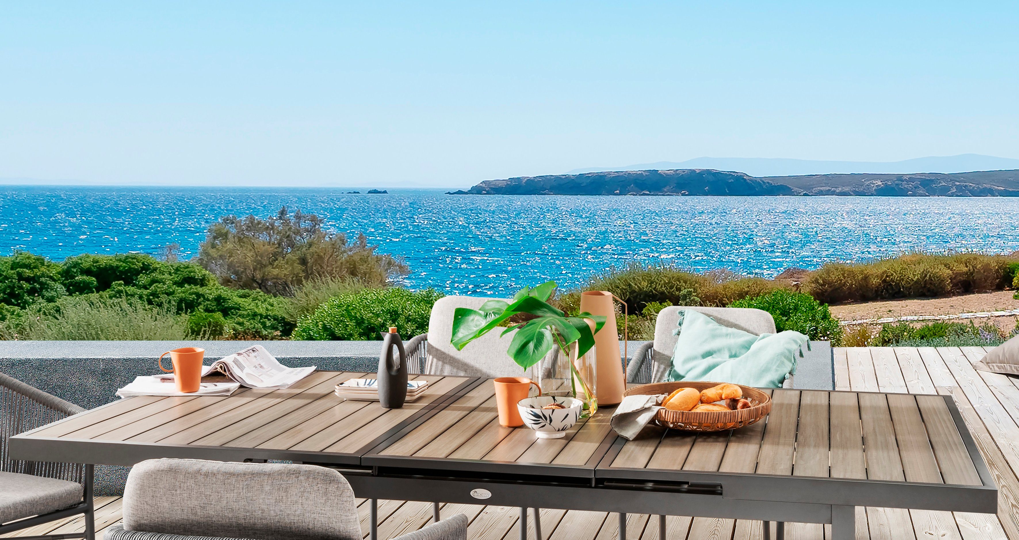 Destiny Garten-Essgruppe LUCCA IMOLA, (13-tlg., 4x Sessel, 1x Tisch, inkl. Auflagen), Aluminium, Polyrattan, Rope
