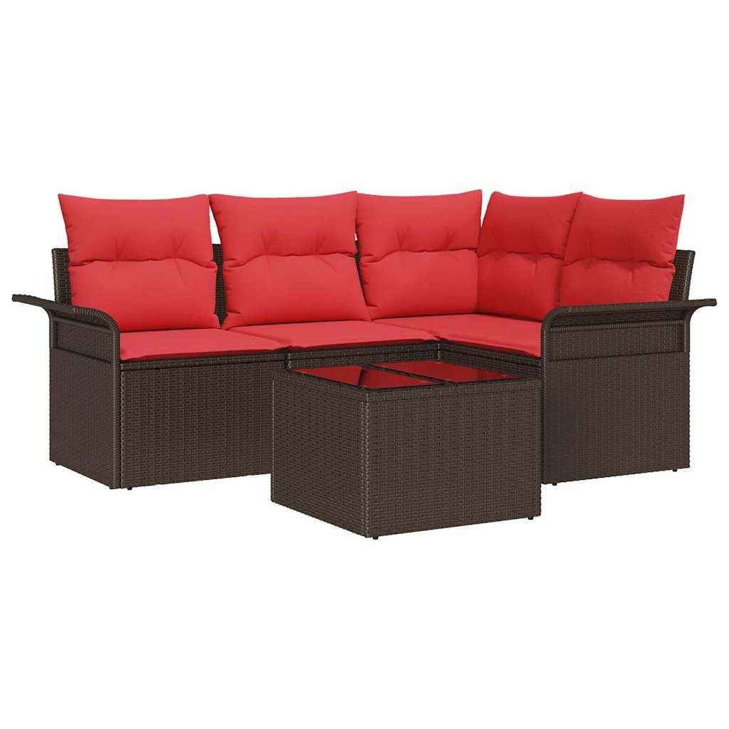 vidaXL Gartenlounge-Set Gartensofa-set mit Speicher 5 pcs Braun Poly-Rattan, (5-tlg)