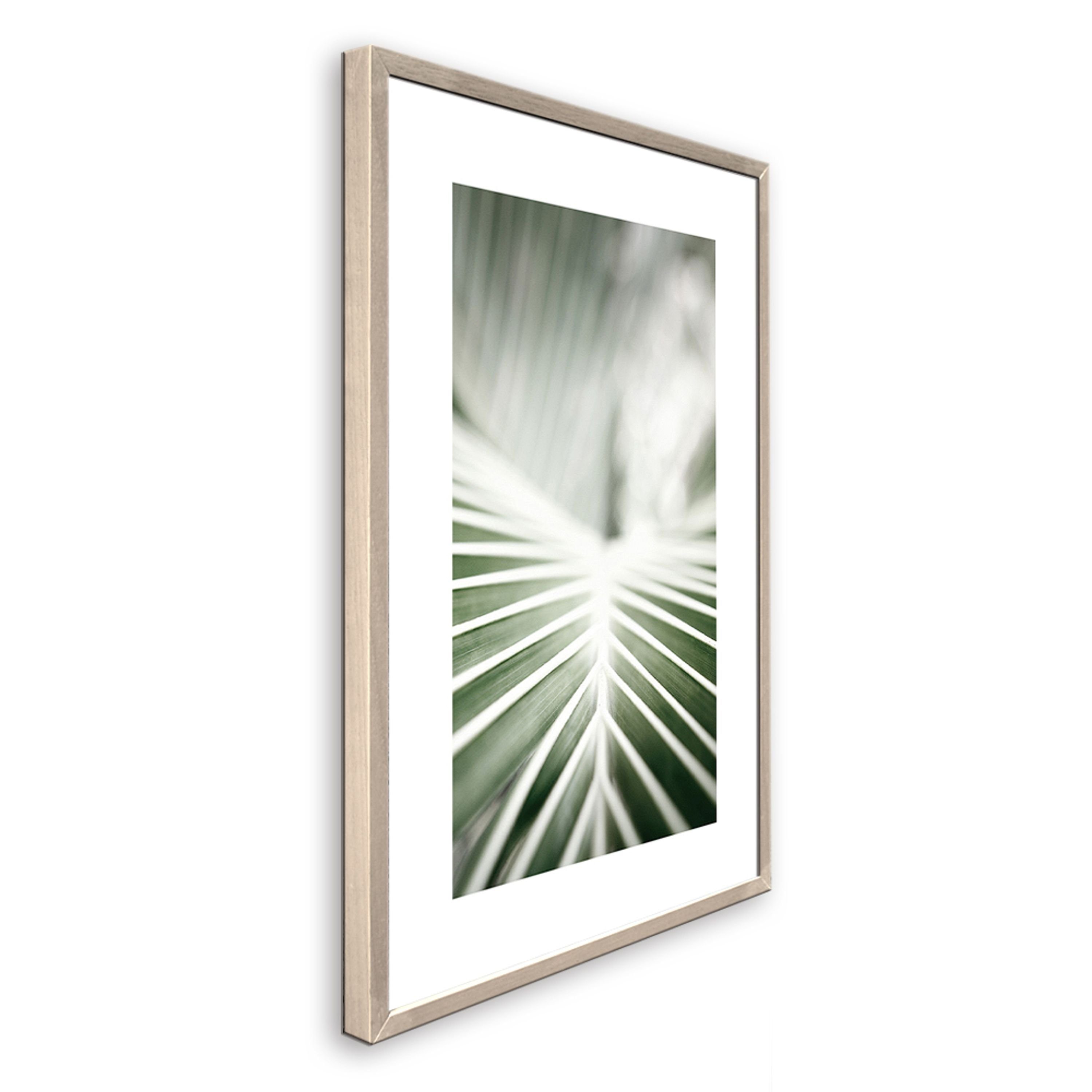 Wandbild, Bild greünes mit / 51x71cm gerahmt Bild Design-Poster artissimo / Holz-Rahmen mit Rahmen Blatt