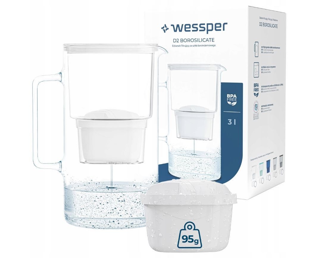 Kalk- und Wasserfilter aus Glas, Glaskanne 3,0 L inkl. 1 AQUAMAX Kartusche