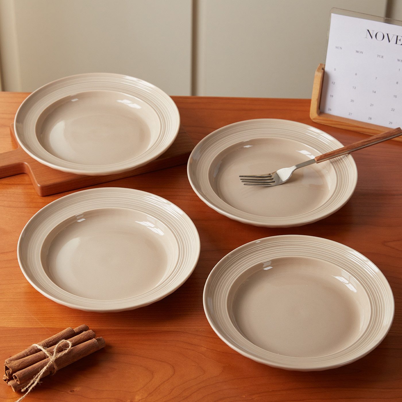 JIWOO Speiseteller 4er Ø20,4cm, Frühstücksteller Salatteller Pastateller Brotteller, (4 St), Plate Hochwertiges Tellerset Braun Mikrowellenofen Spülmaschine