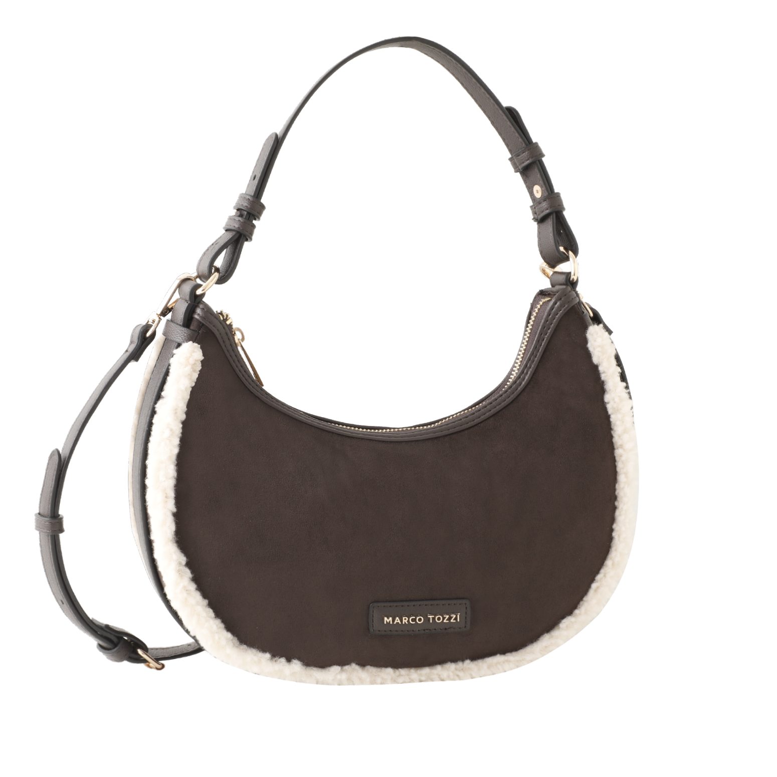 MARCO TOZZI Hobo, Damen Umhängetasche, Handtasche mit trendigem Plüsch-Besatz