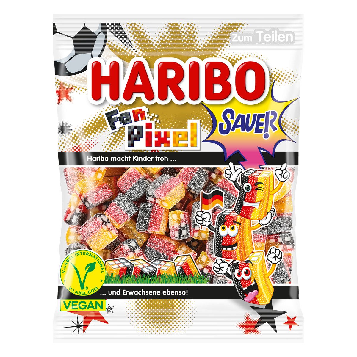HARIBO Süßigkeit, Haribo Konfekt Fan Pixel Lakritz mit Fruchtgummikonfekt Füllung 160g