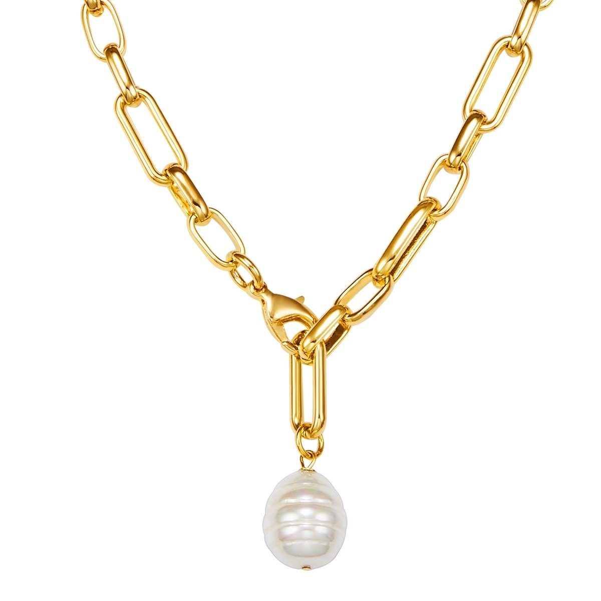Lulu & Jane Perlenkette Kette gelbgold Muschelkernperle weiß | Perlenketten