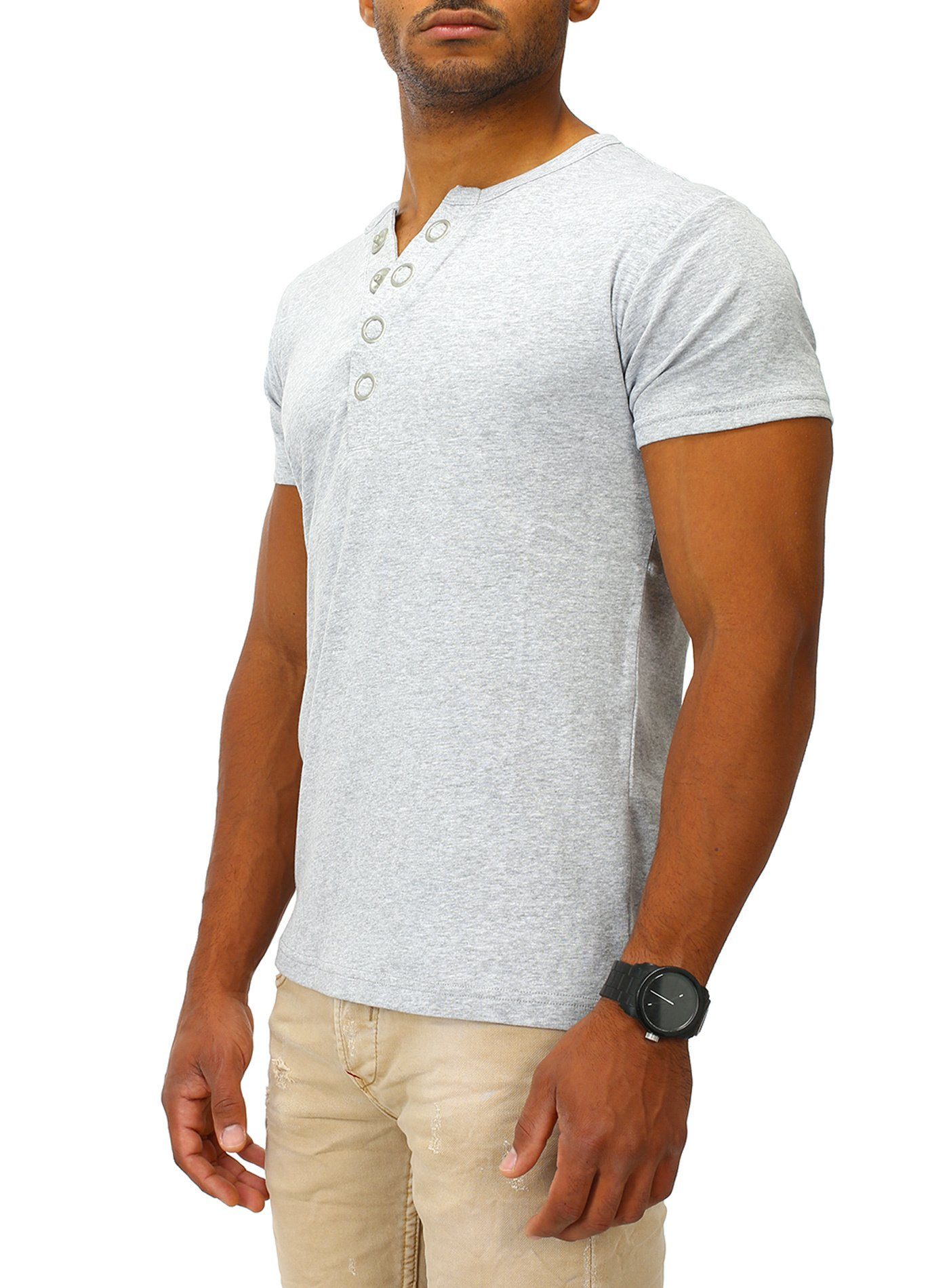 Big grey stylischem Joe T-Shirt Fit Button Franks in melange Slim