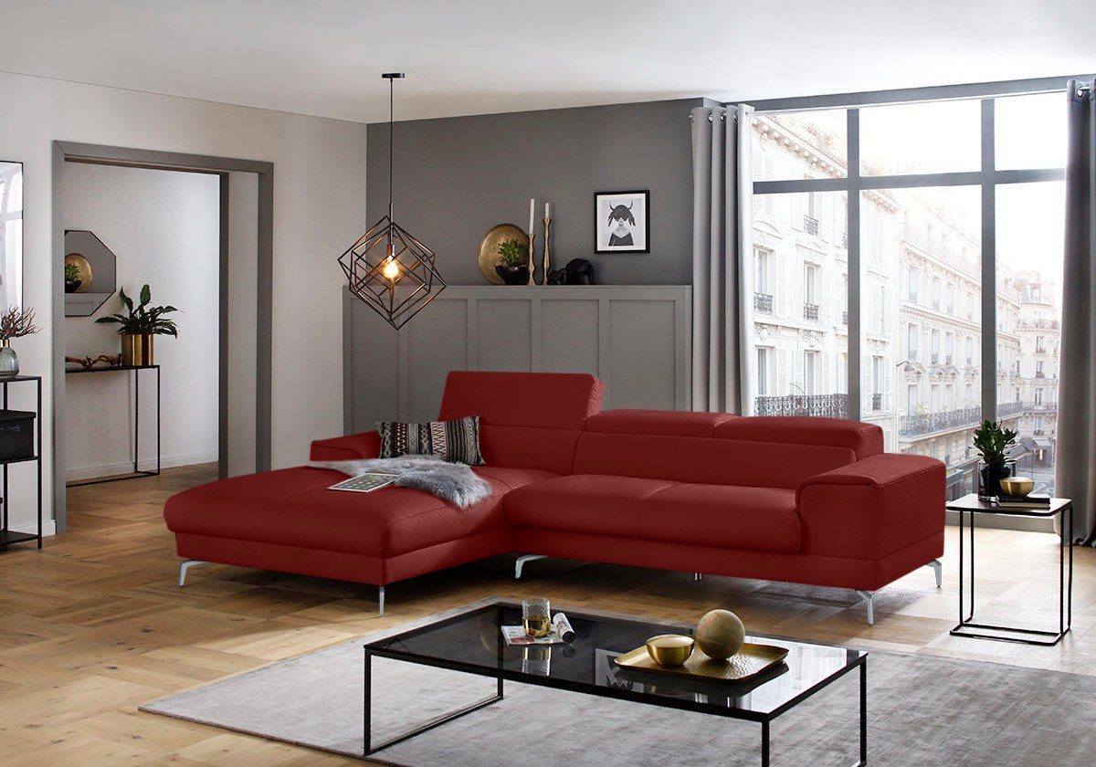W.SCHILLIG Ecksofa piedroo, Designsofa mit tollem Sitzkomfort, bequem und elegant, L-Form, Kopfteilverstellung, wahlweise mit Sitztiefenverstellung, Breite 303cm