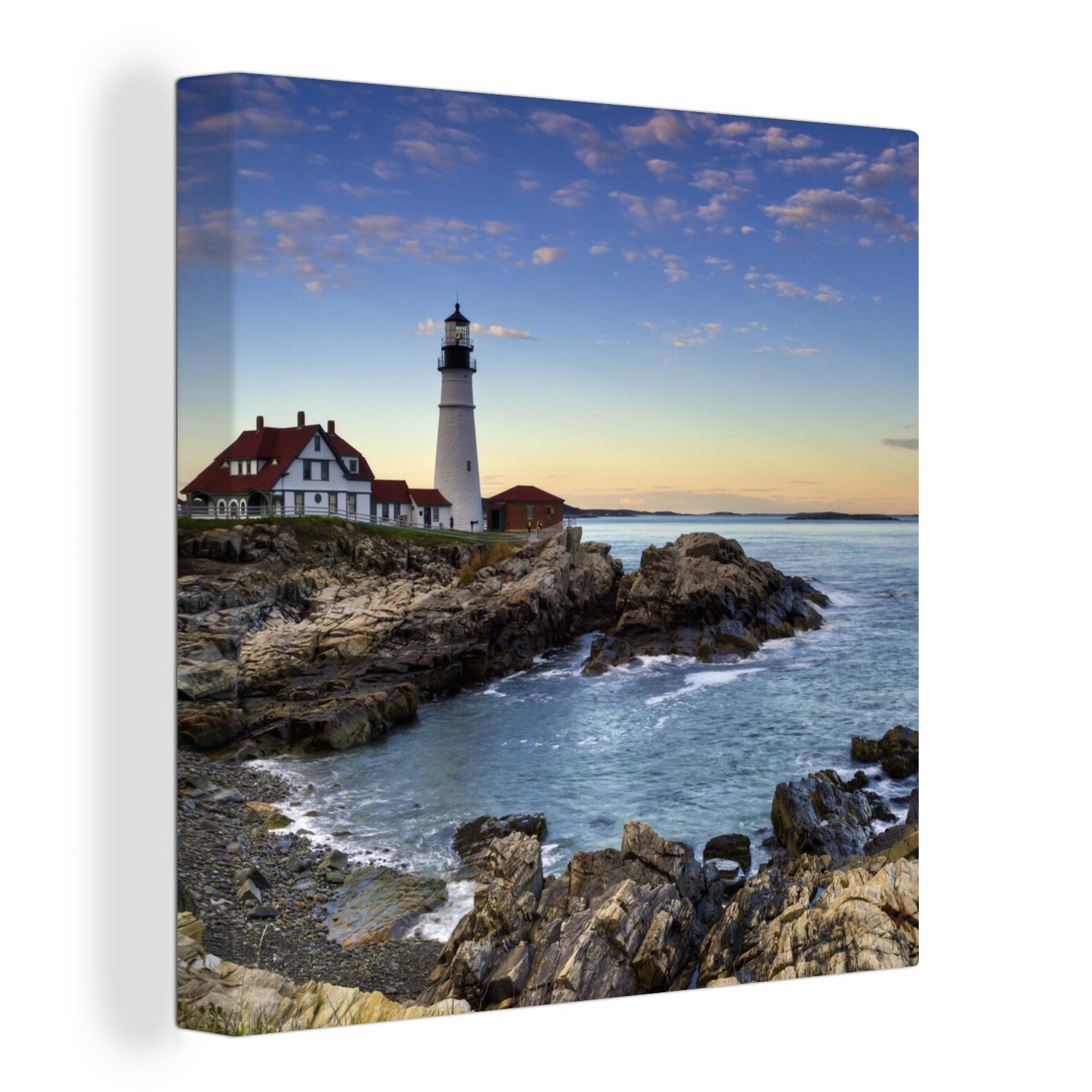 OneMillionCanvasses® Leinwandbild Leuchtturm - Meer - Haus, (1 St), Leinwand Bilder für Wohnzimmer Schlafzimmer