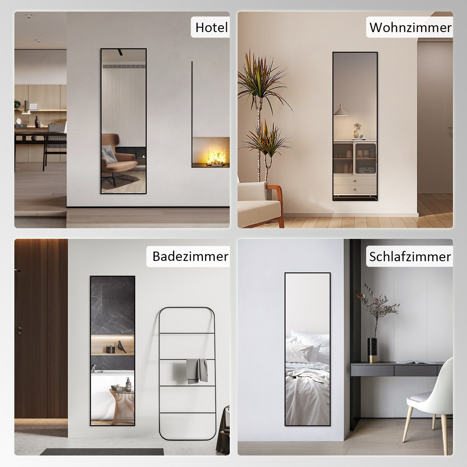 Boromal Wandspiegel Spiegel Schwarz Rechteckig Wand mit Rahmen eckig / abgerundet Flur, für Badzimmer/Ankleidezimmer/Wohnzimmer,unbrechbarer Spiegel