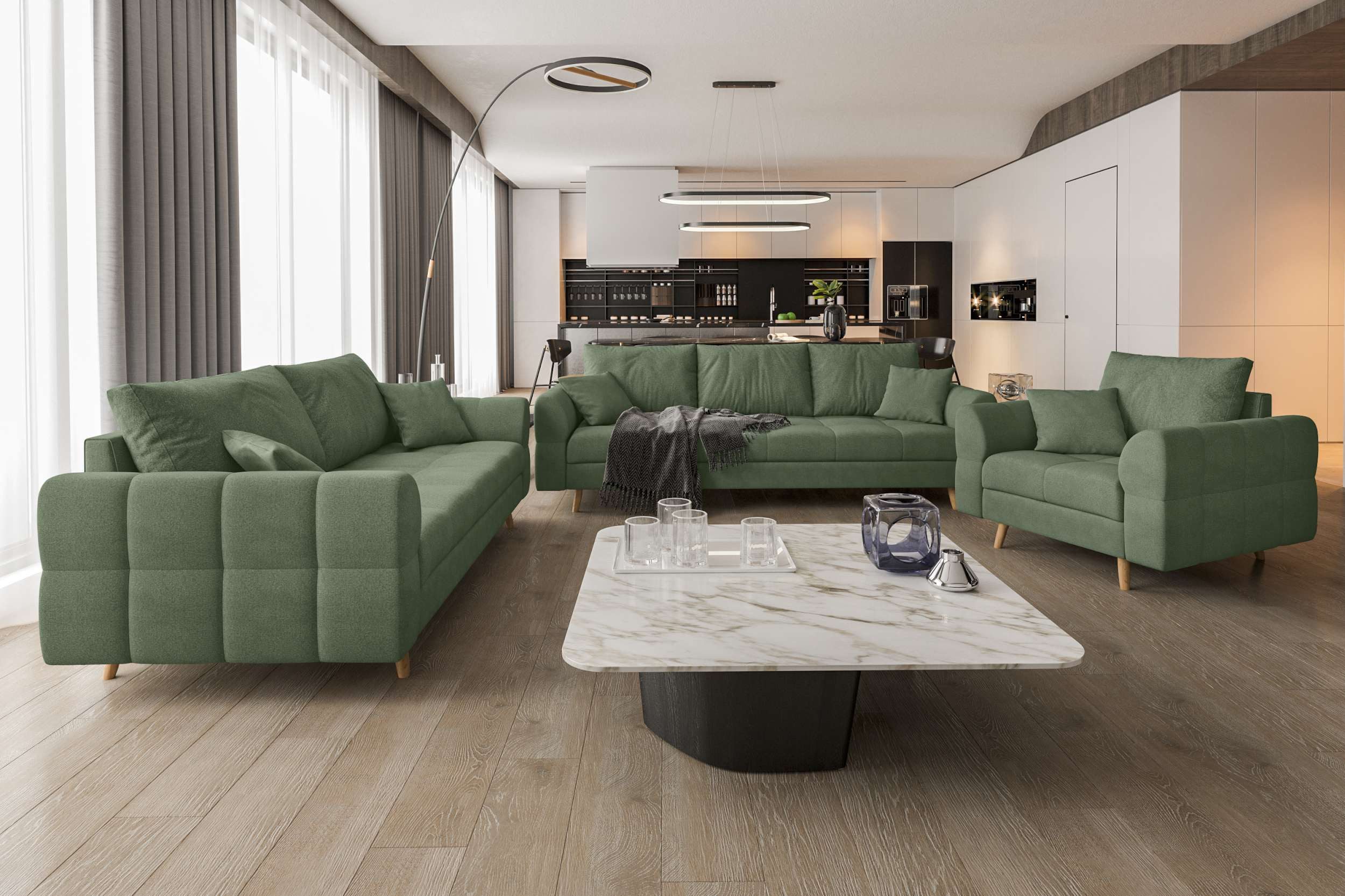 99rooms Polstergarnitur Bello, (Couchgarnitur, Set (3-tlg), günstig online kaufen