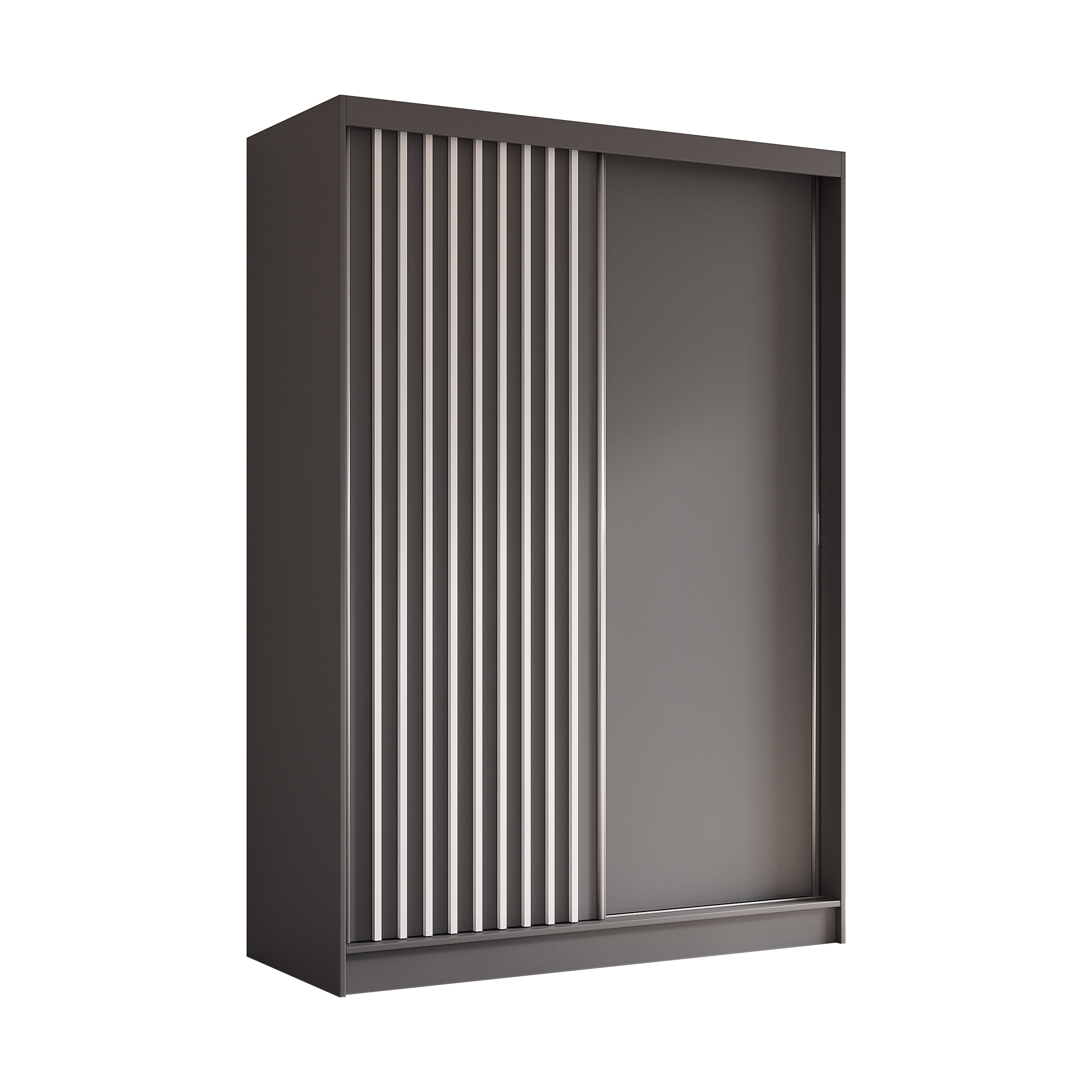 Masseno Schwebetürenschrank LAMELLO 150 cm Kleiderschrank 2 Türen Schlafzimmerschrank Grau