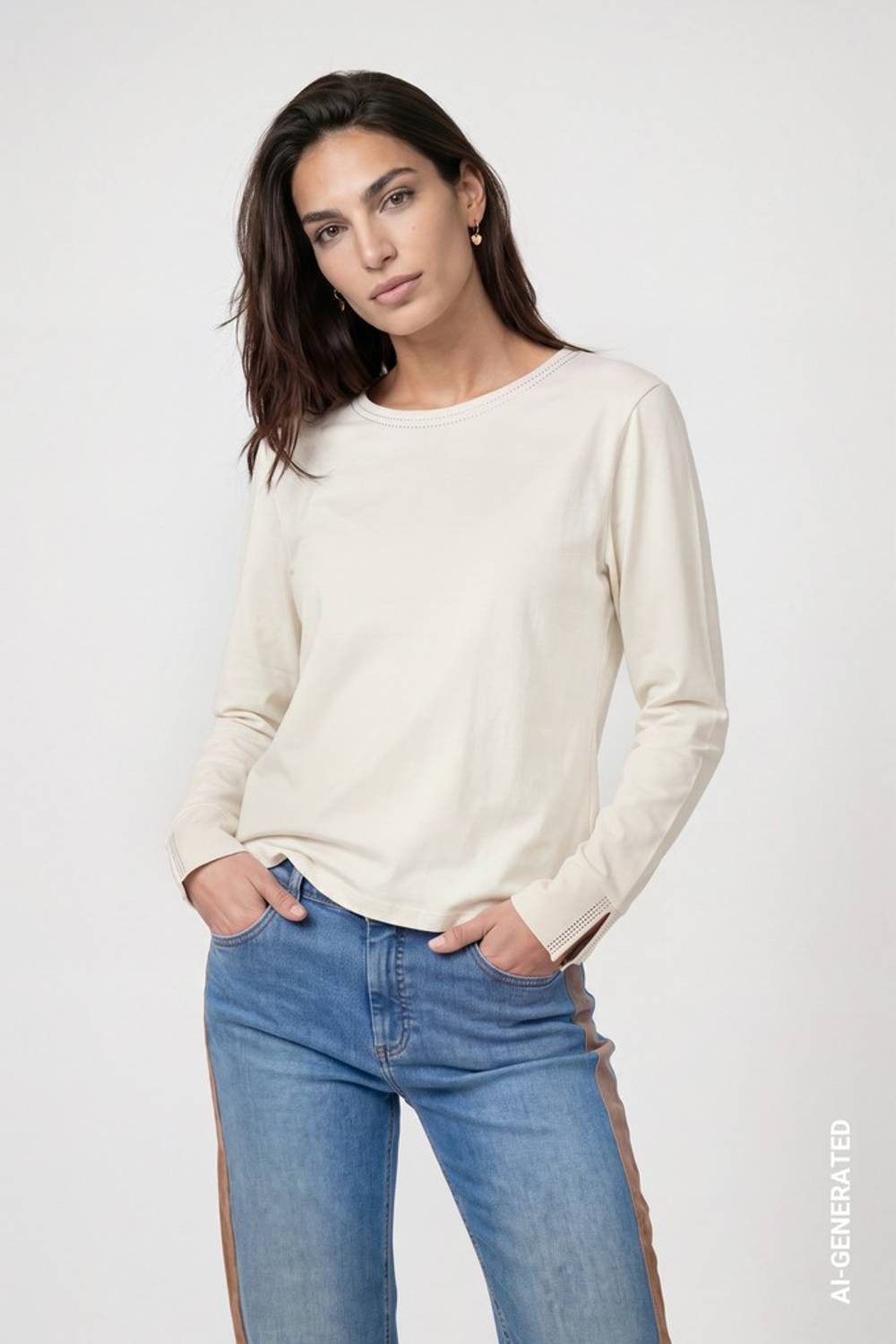 Monari T-Shirt 810053 Baumwoll-Langarmshirt mit Strassdetails