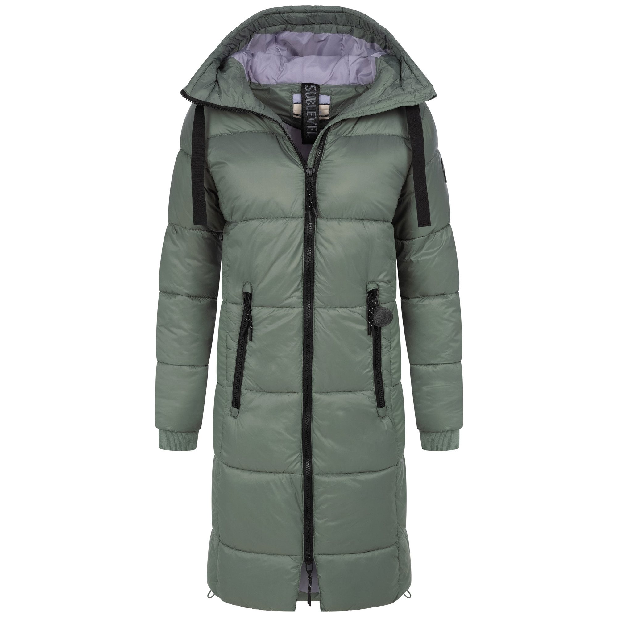 SUBLEVEL Steppjacke Damen Mantel mit Kapuze extra lange Winter