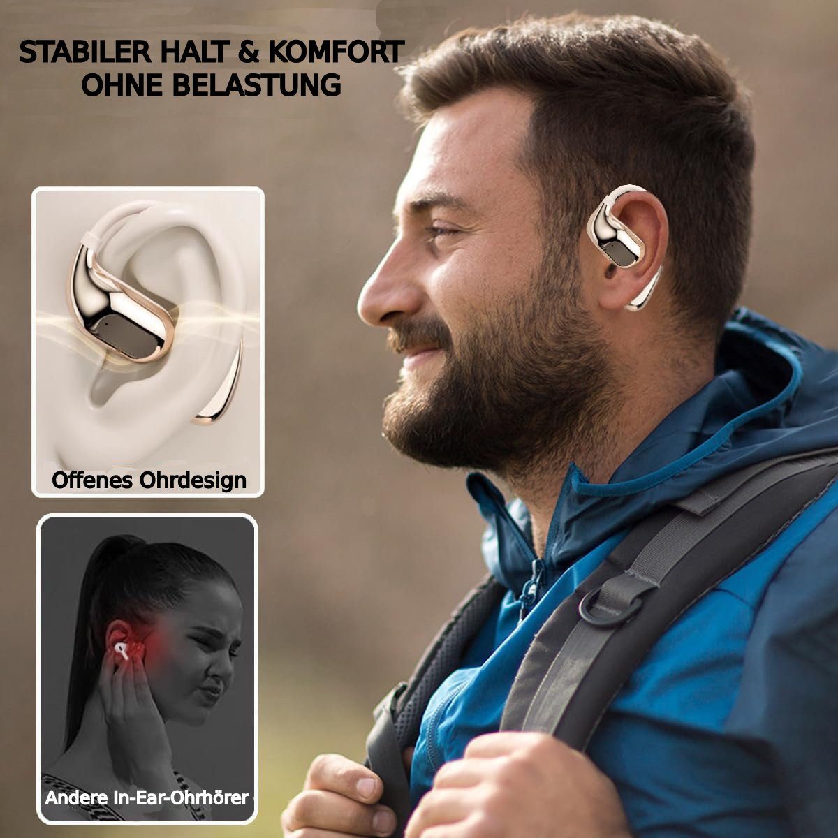 ibettertec Open Ear Kopfhörer, In Ear Ohrhörer, Bluetooth 5.3 Sport-Kopfhörer Open-Ear-Kopfhörer (Reduzierung des Anrufrauschens und Intelligente Bassoptimierung, ENC Noise Cancelling Earbuds, 60 Std Laufzeit, IPX7 Wasserdichte Kabellose Sport Bluetooth Kopfhörer mit Ohrhaken, für Übung, Büro und Langzeitgebrauc, Bluetooth Kopfhörer)