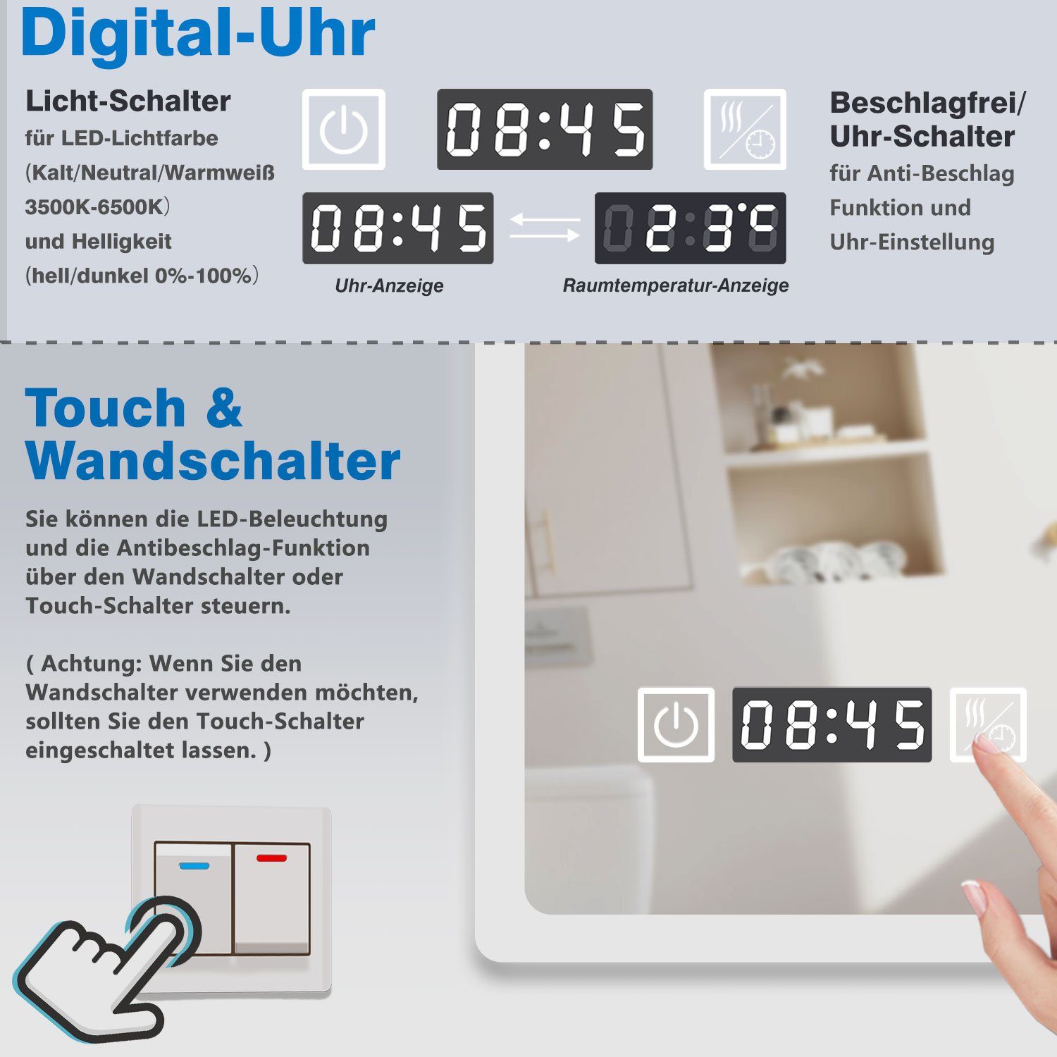 duschspa Badspiegel Wandspiegel Badezimmerspiegel mit LED Beleuchtung, LED günstig online kaufen