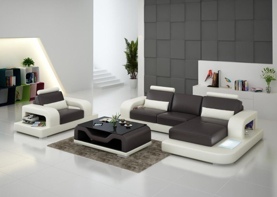 JVmoebel Ecksofa, Ledersofa Couch Wohnlandschaft Eck + 1Sitzer Garnitur Design Modern