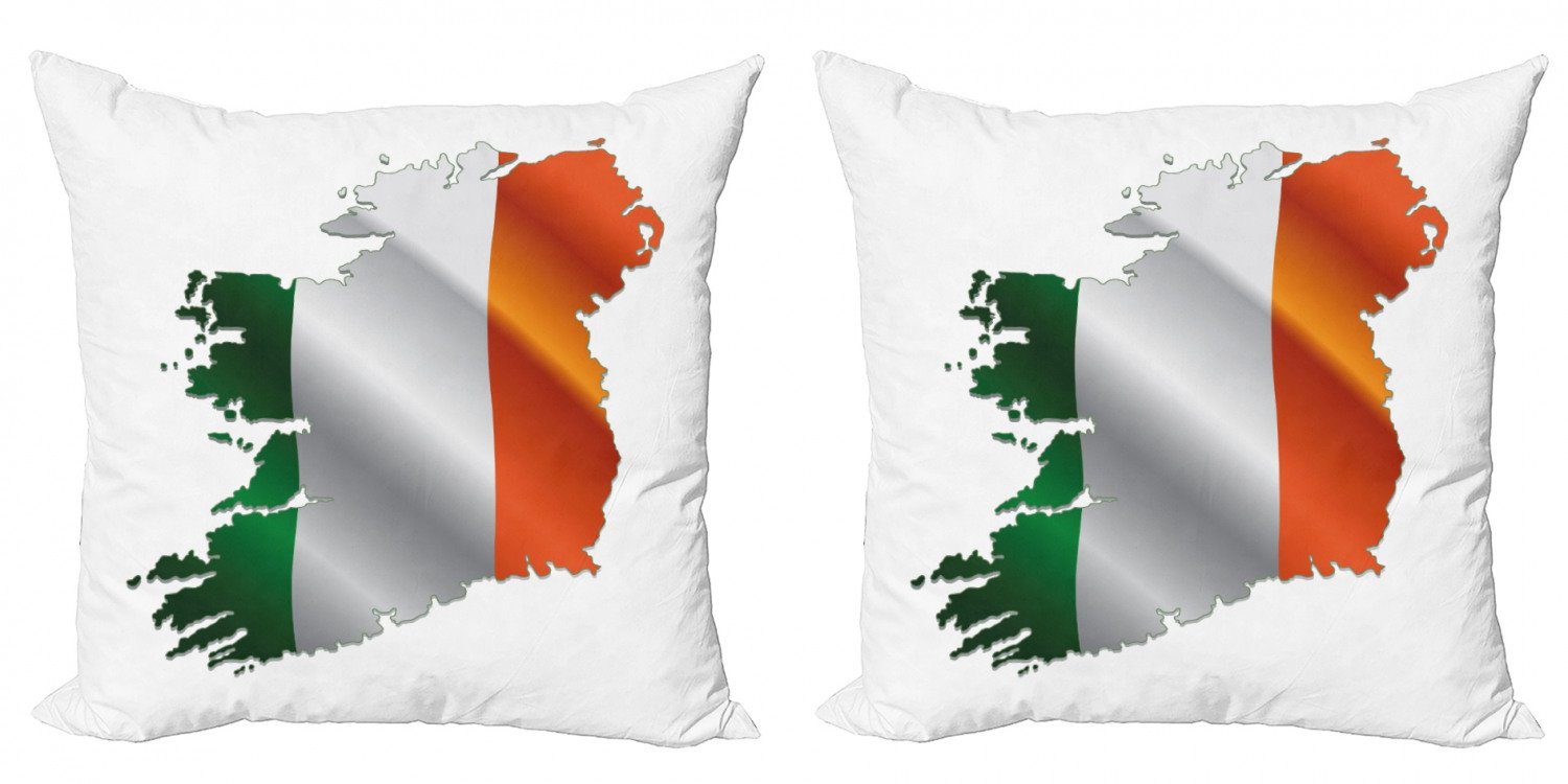 Kissenbezüge Modern Accent Doppelseitiger Digitaldruck, Abakuhaus (2 Stück), Irland Karte Irish Pride-Flaggen-Farben