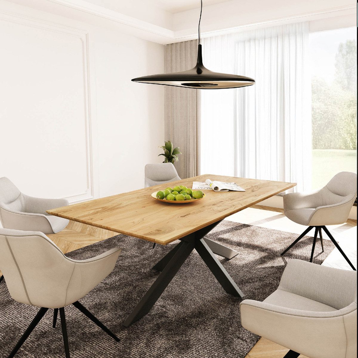Liadomo Esstisch Luzern, Tischplatte mit Schweizer Kante aus Akazienholz massiv, Metallgestell