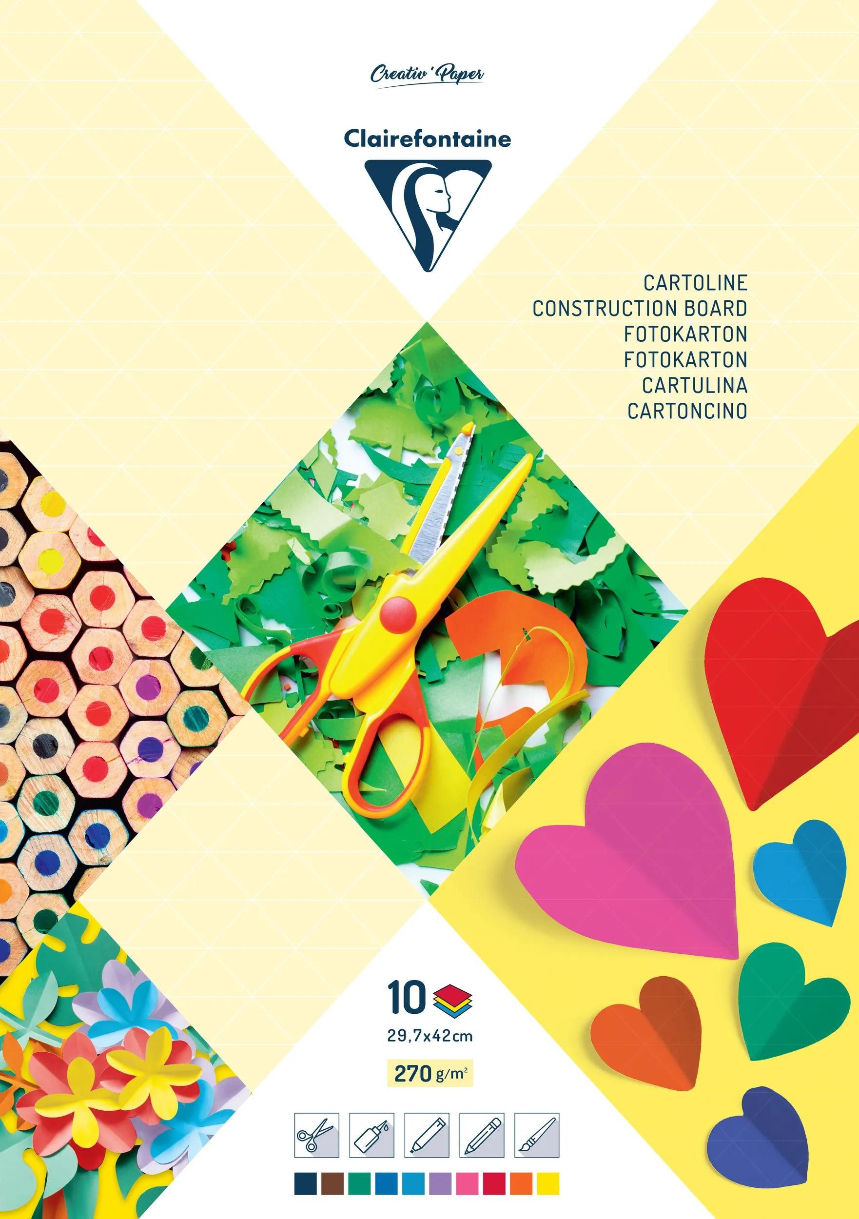 CLAIREFONTAINE Fotopapier 5x Farbiges Papier, Block mit 10 Blatt A3 270g/m2 - 97149C, LOISIR CREATIF & DECORATION