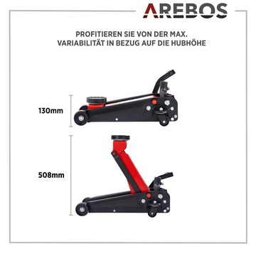 Arebos Rangierwagenheber 3t Hydraulischer Wagenheber max. Hubhöhe 130-508 mm 2x Gummiauflagen, mit Fußpedal