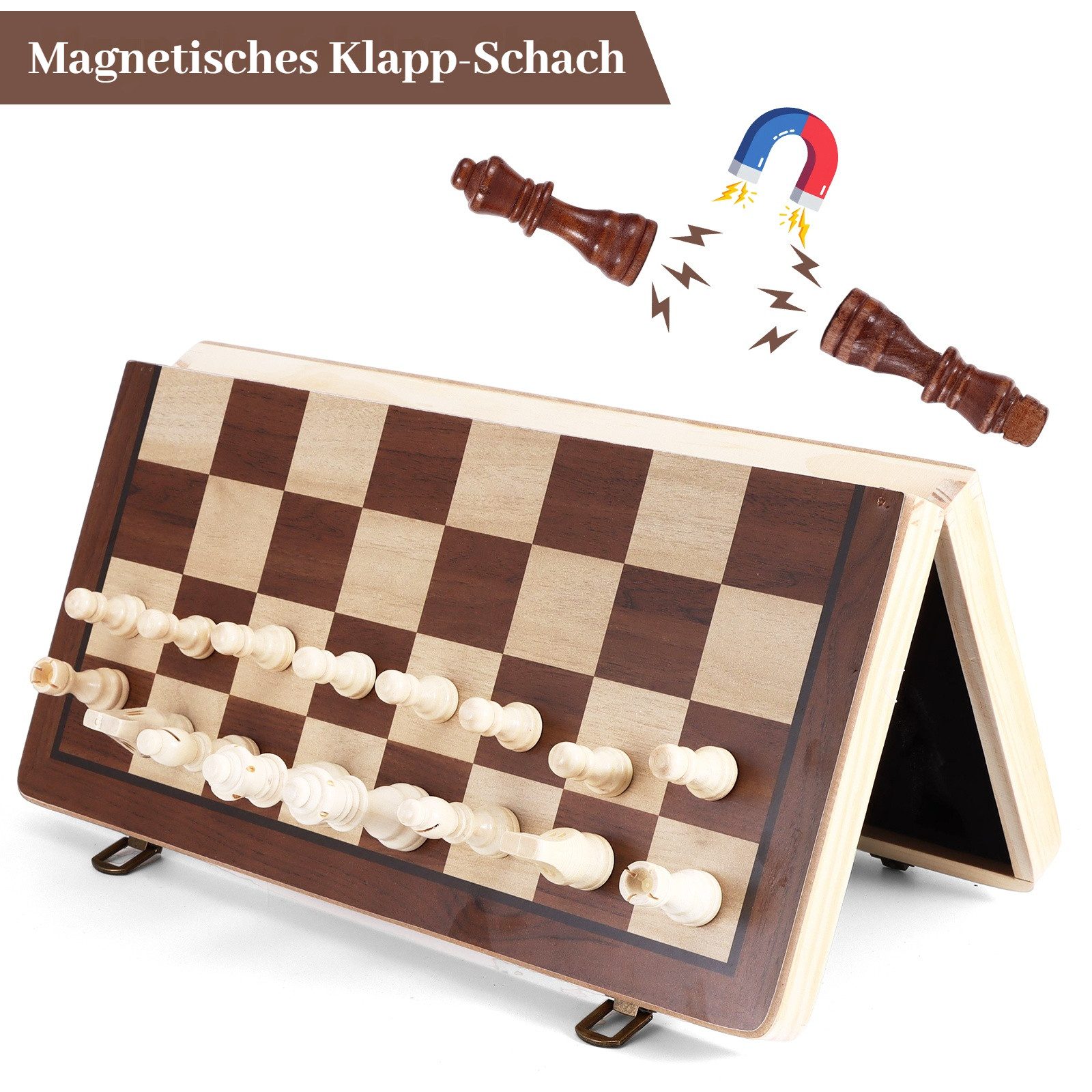 BlingBin Spiel Schachspiel faltbar 2 in 1 Schachbrett mit 34 Schachfiguren Stauraum, Kinderspiel;Familienspiel, Reiseschach Brettspiel Chess Board Set für Kinder Erwachsene