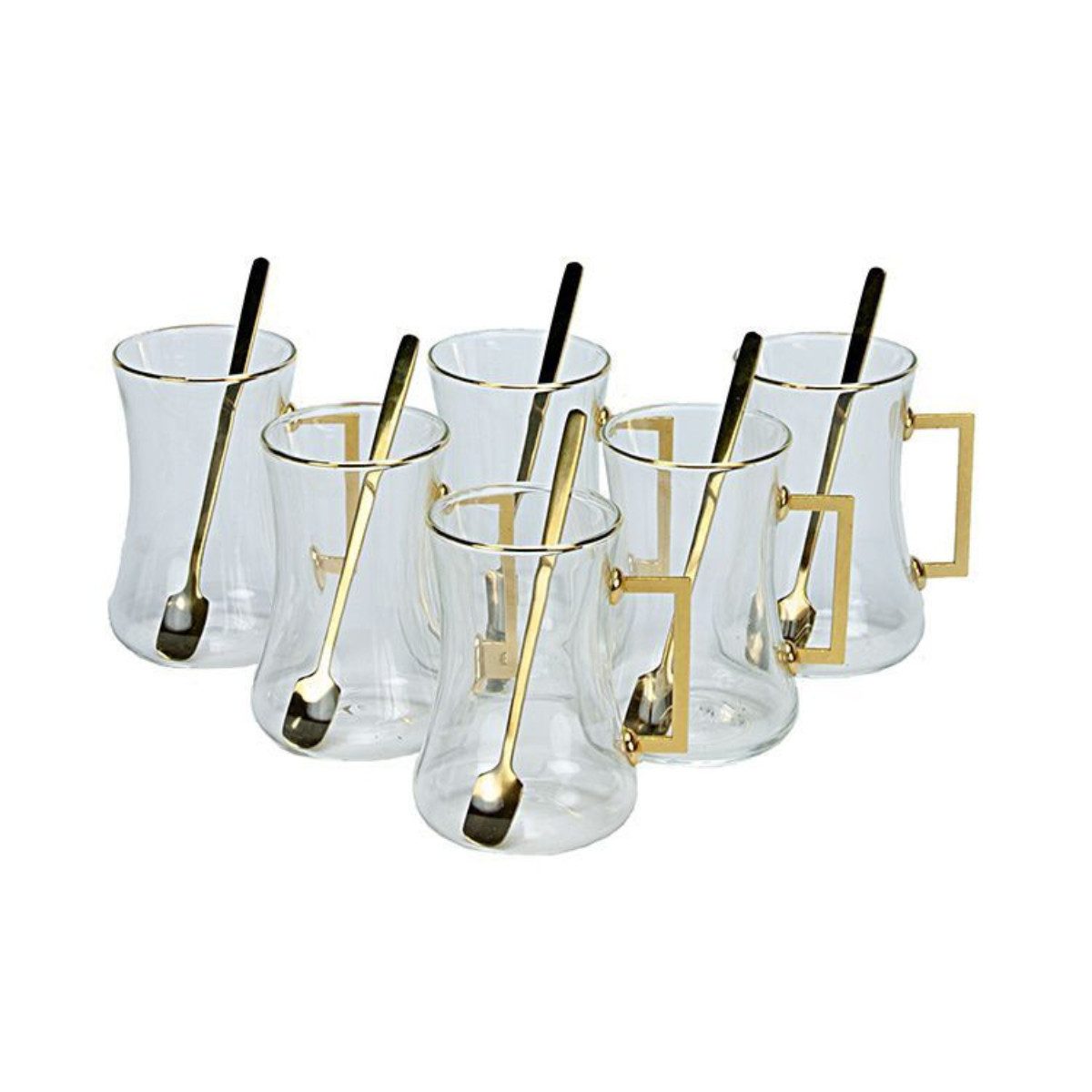 Bricard Teeglas -Espresso Set 24teilig Grau-Gold inkl. Löffel und Untertasse