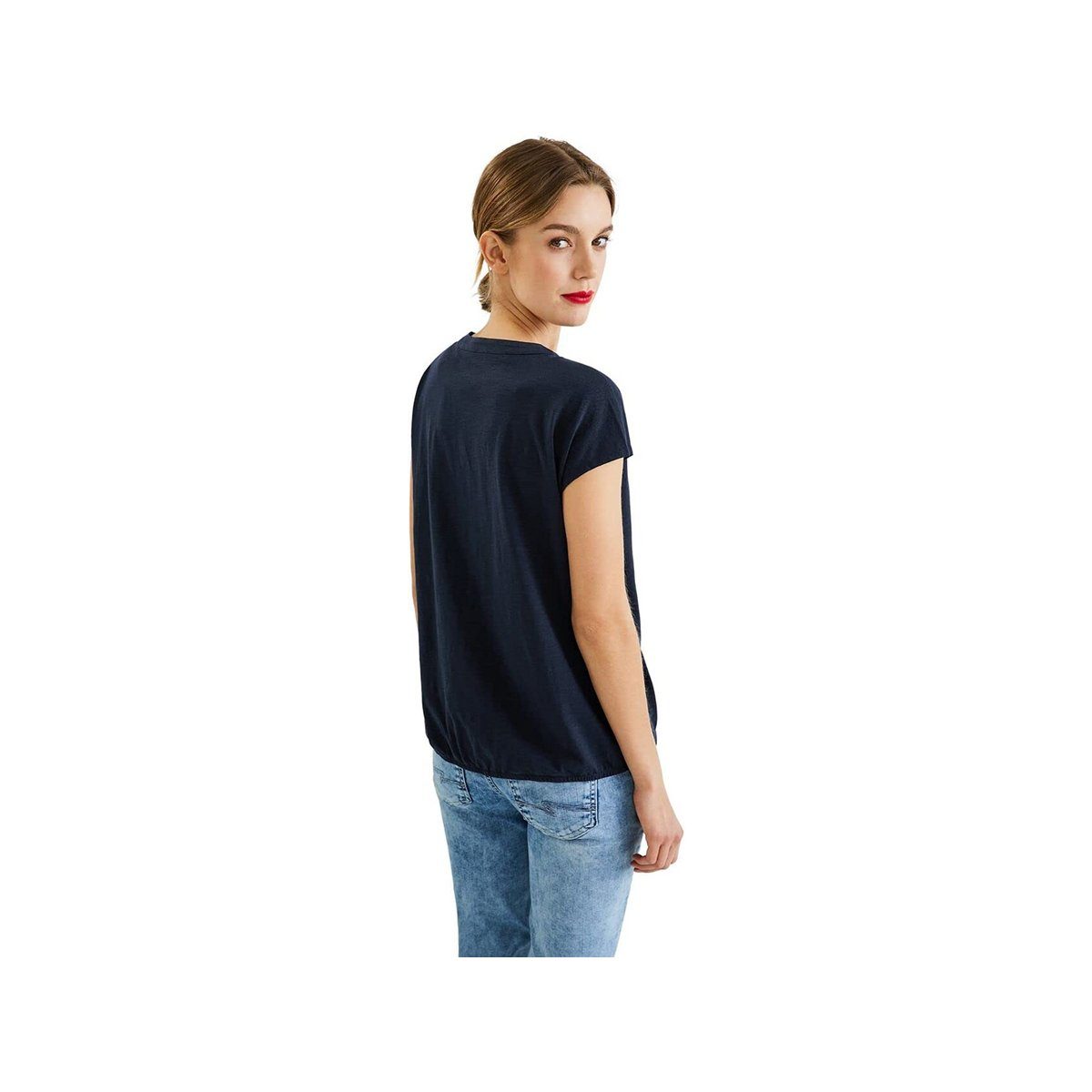 STREET ONE T-Shirt Street One T-Shirt mit Elastiksaum in Deep Blue (1-tlg)  Gummizugsaum, Gutes Preis-Leistungs-Verhältnis | V-Shirts