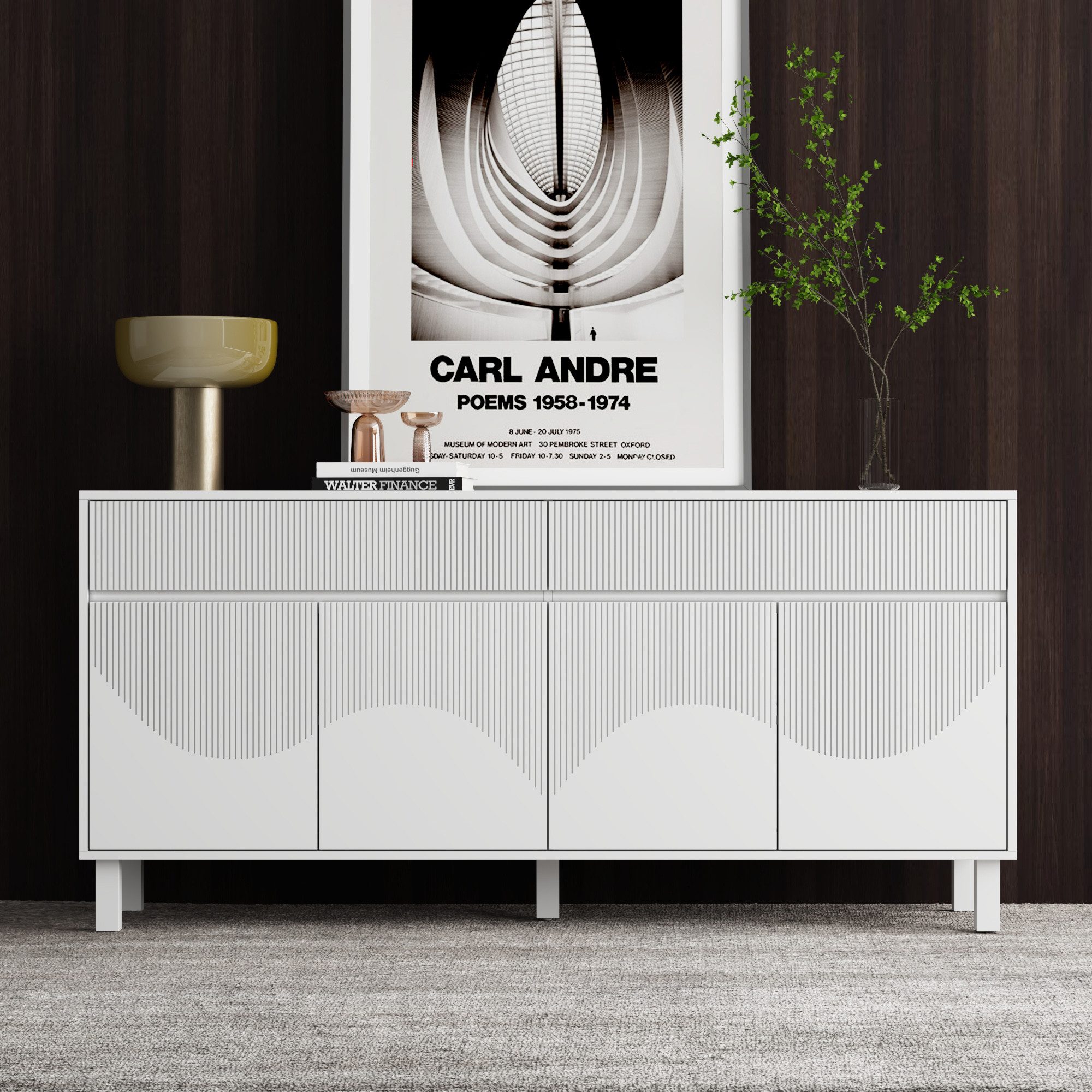 FUFU&GAGA Sideboard Komodenschrank mit 4 Türen und 1 Schublade – Bild 2 von 5