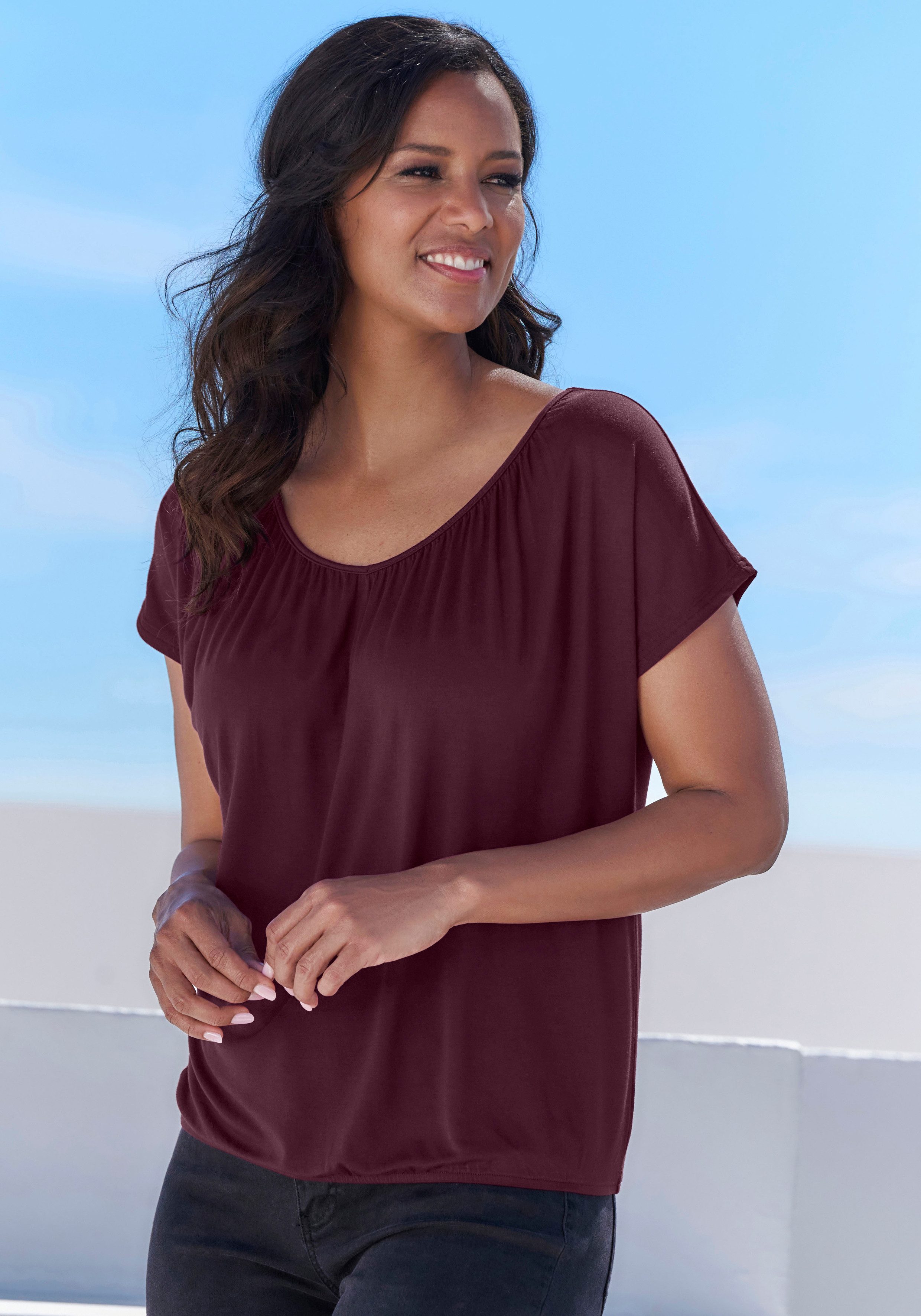 LASCANA Kurzarmshirt (Packung, 2-tlg) mit Gummizug günstig online kaufen