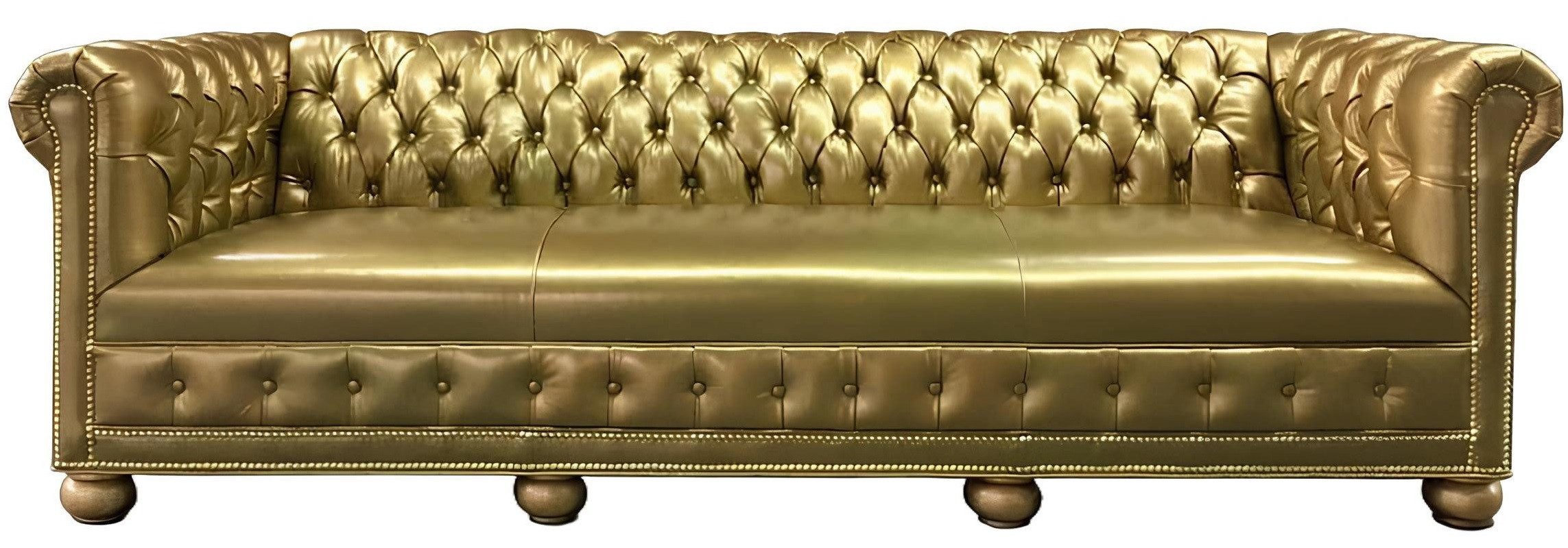 Xlmoebel Chesterfield-Sofa Neues 3-Sitzer-Sofa Chesterfield in Gold aus Leder mit Stoffpolsterung, Hergestellt in Europa