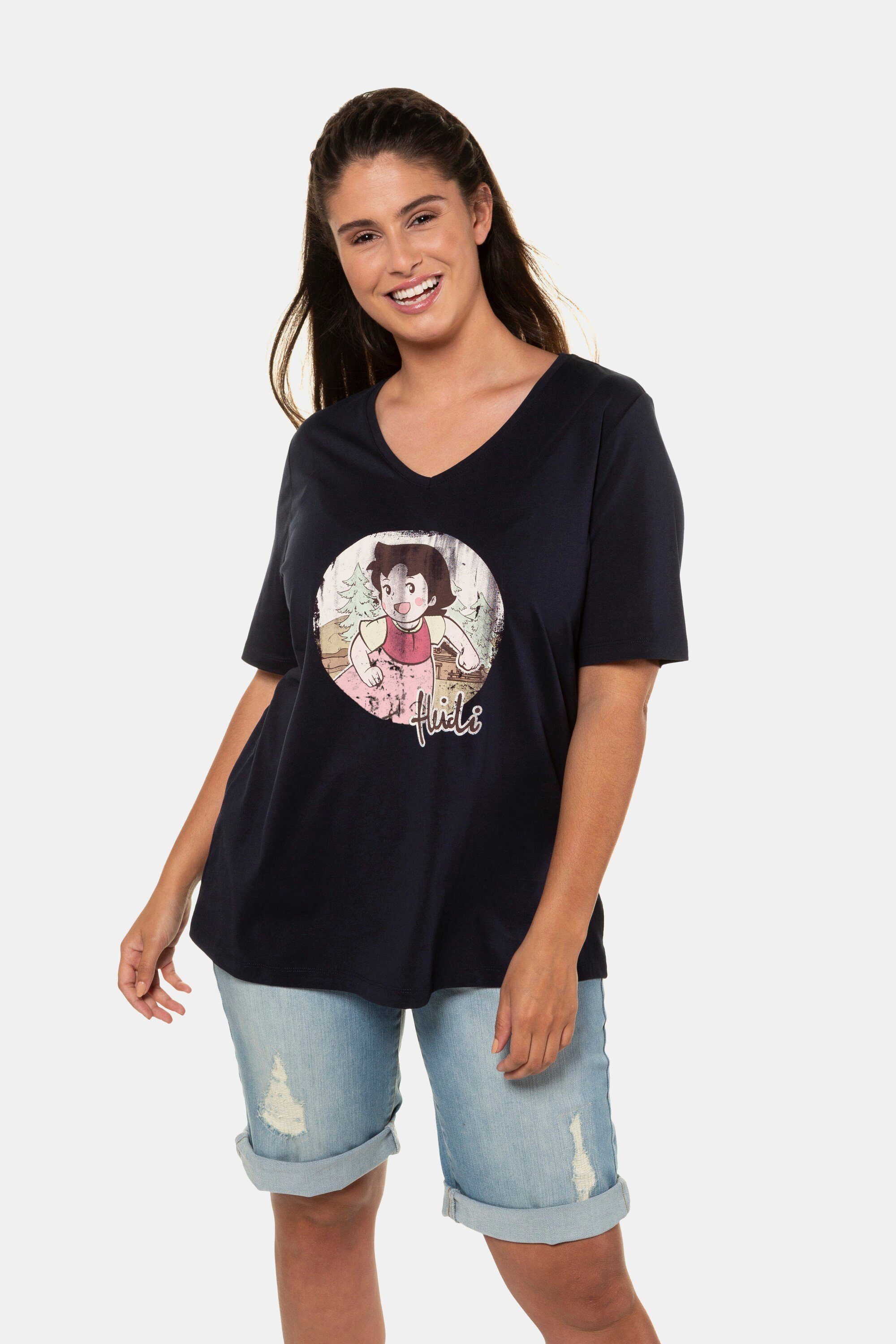 Ulla Popken Rundhalsshirt T-Shirt Heidi in Used-Optik Halbarm