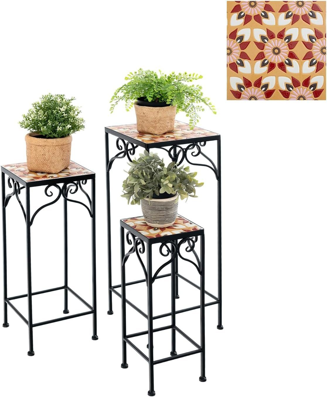 KOMFOTTEU Blumenständer stapelbarer Blumenhocker (3er Set), mit Metallgestell & Mosaikplatte