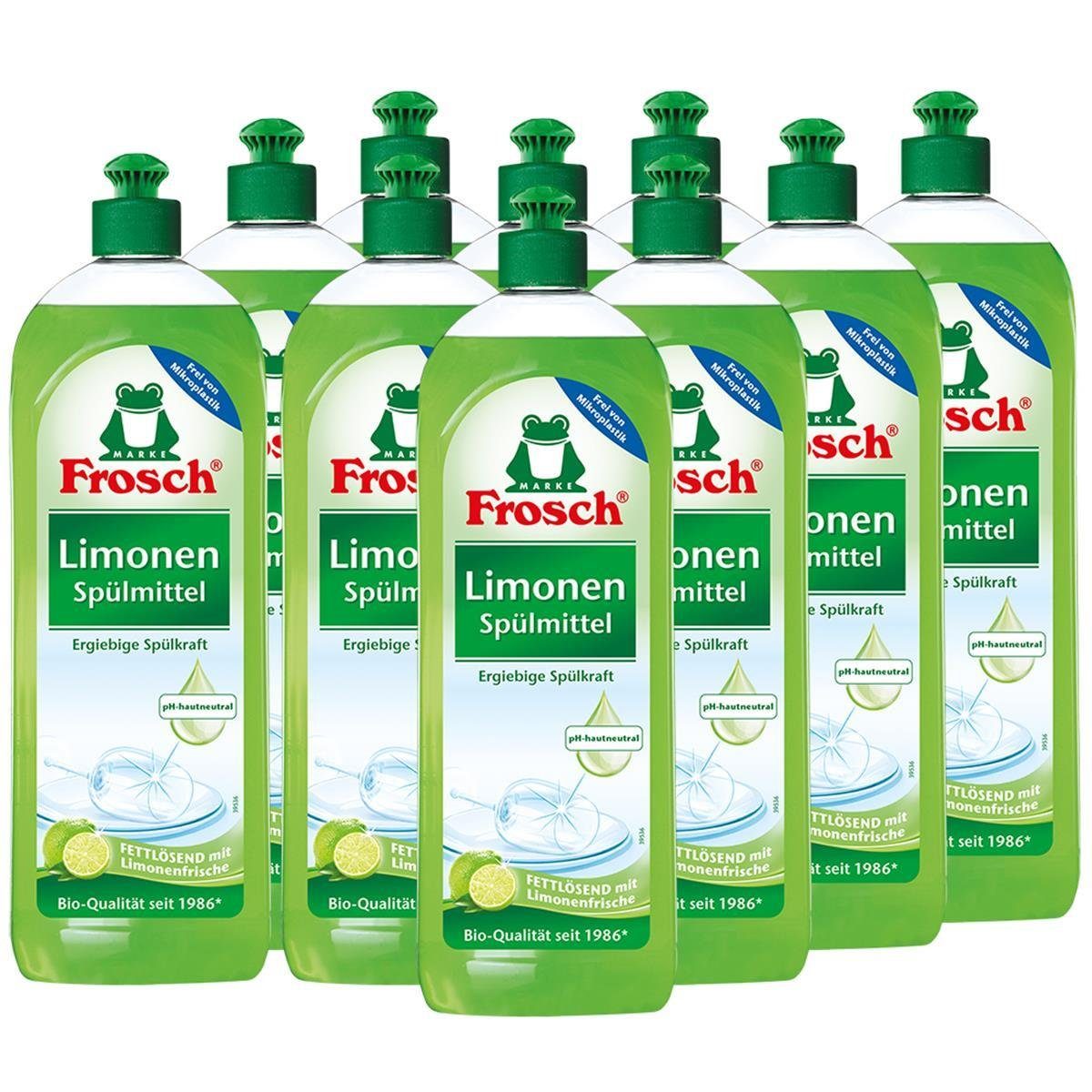 FROSCH 10x Frosch Spülmittel 750 ml mit fettlösenden Limonen-Extrakten Geschirrspülmittel | Geschirrspülmittel