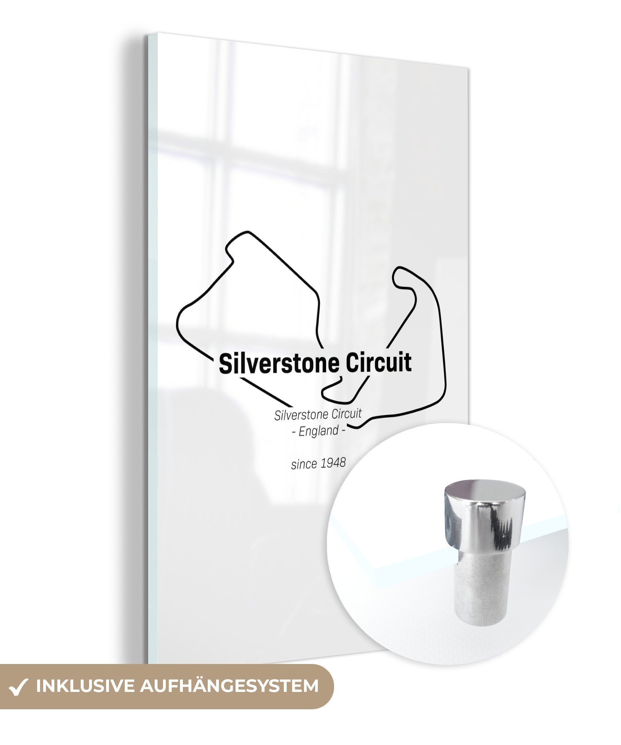 Glas Bilder St), Glasbilder - Silverstone Formel (1 - - auf Acrylglasbild Rennstrecke, MuchoWow - auf Glas Wandbild Foto Wanddekoration - 1