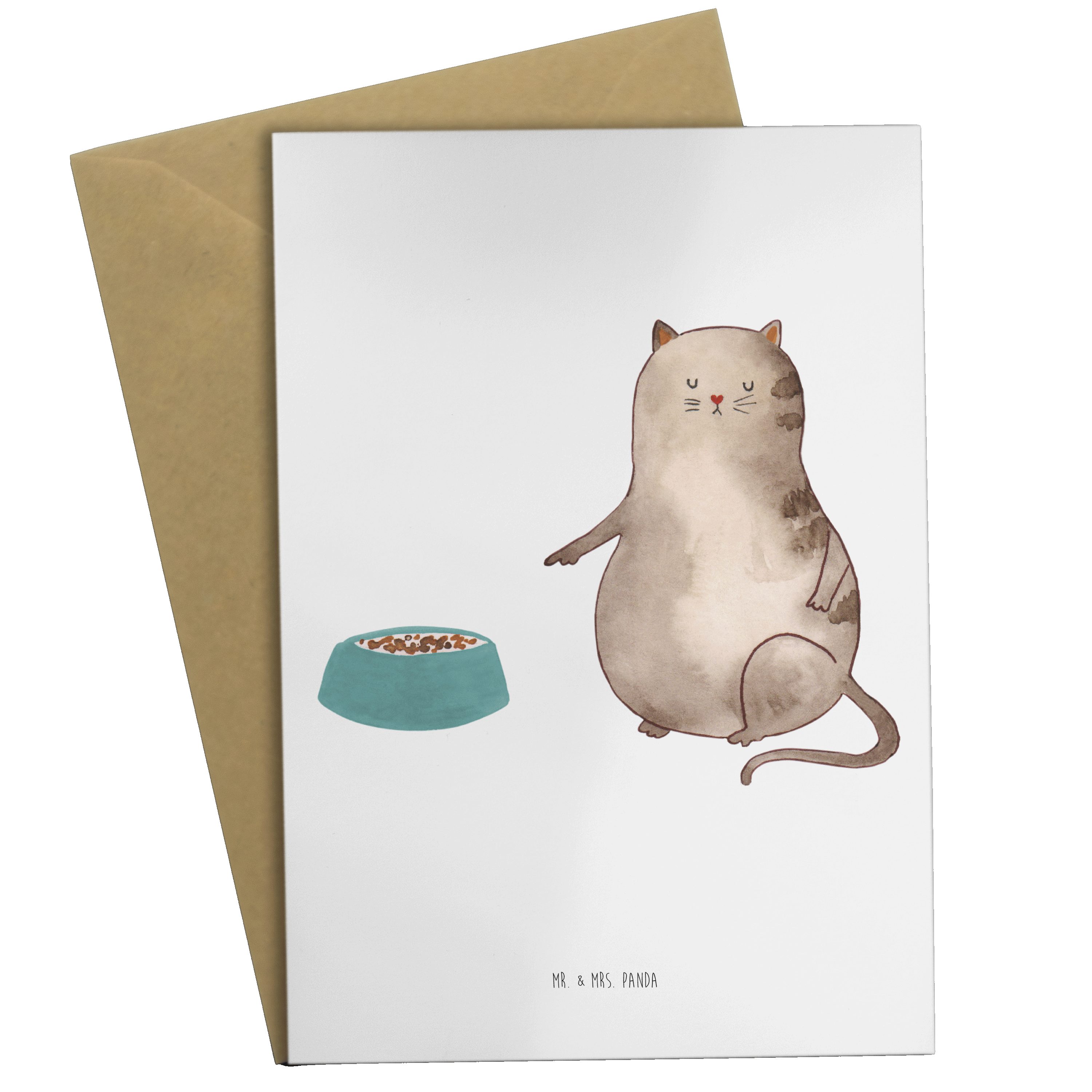 Mr. & Mrs. Panda Grußkarte Katze fressen - Weiß - Geschenk, Katzenfan, Katzenprodukte, Glückwuns