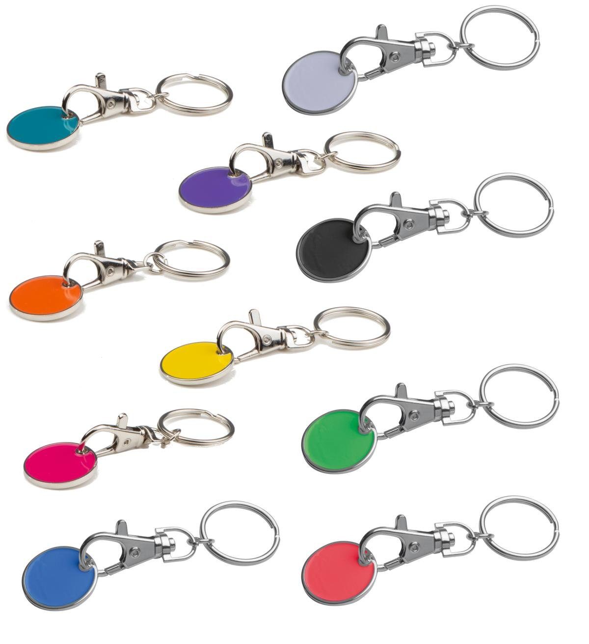 Macma Schlüsselanhänger 10x Metall Schlüsselanhänger mit Einkaufschip / 10 verschiedene Farben
