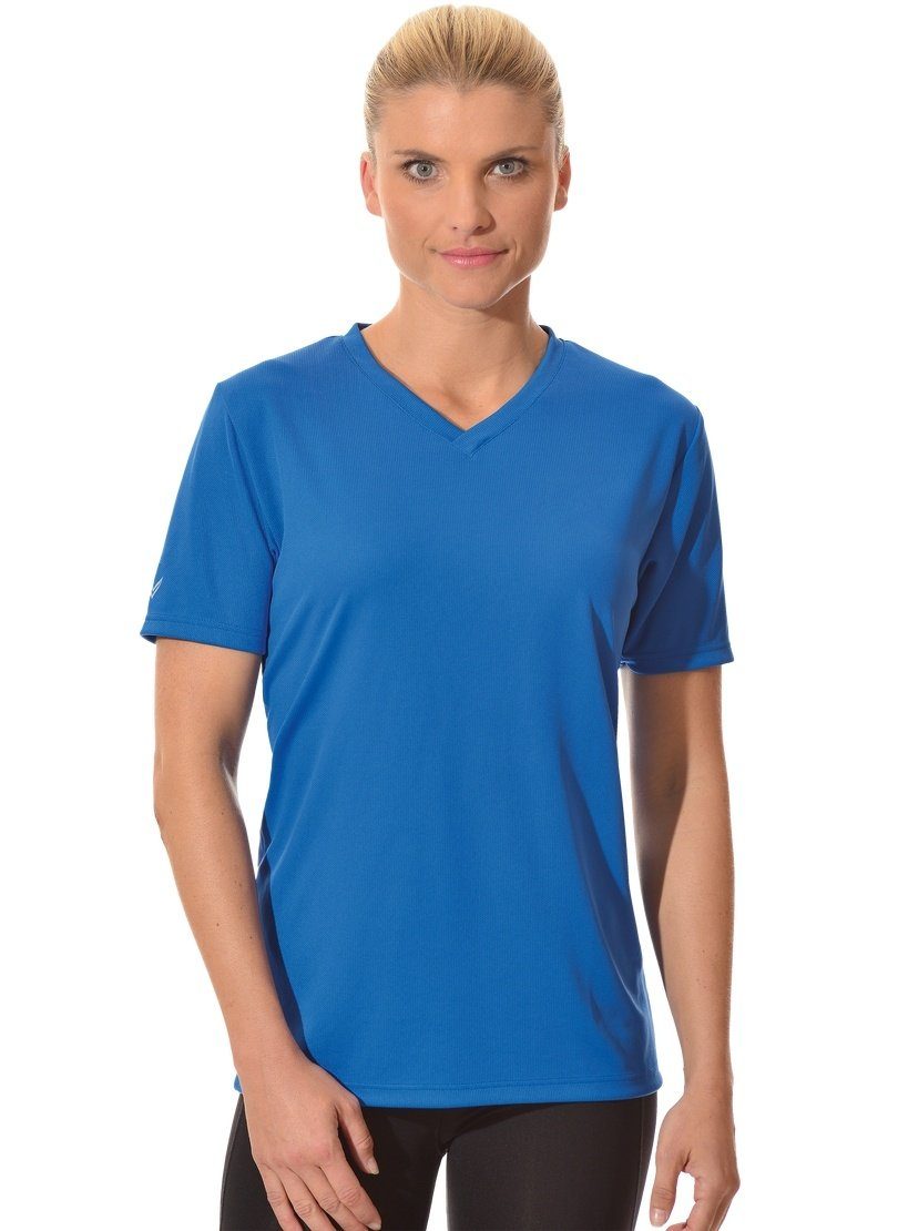 Trigema T-Shirt TRIGEMA V-Shirt COOLMAX®, Reflektierende TRIGEMA-Schwinge  auf der Brust